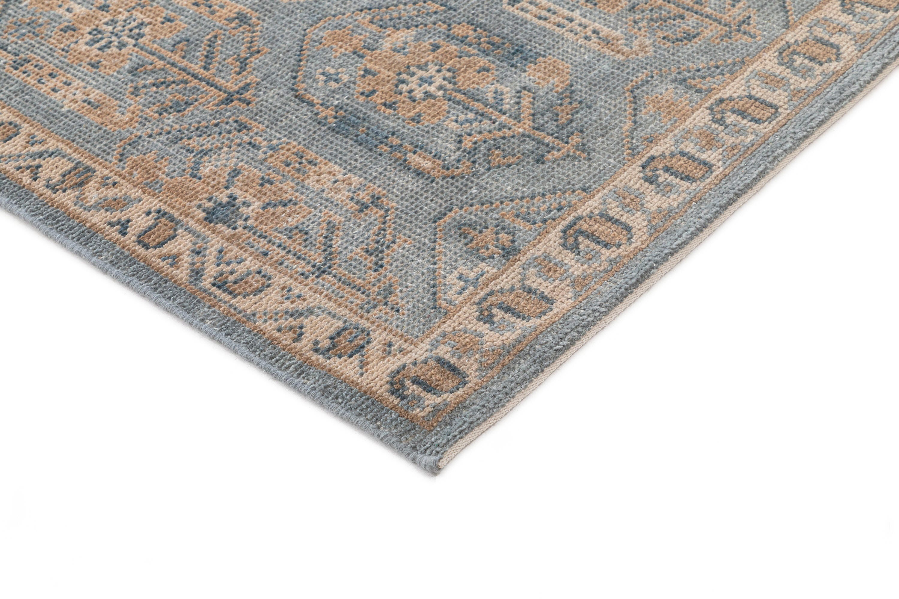 Terra by Obeetee Pesely 2'7" x 8' Runner Rug, Blue/Tan, large