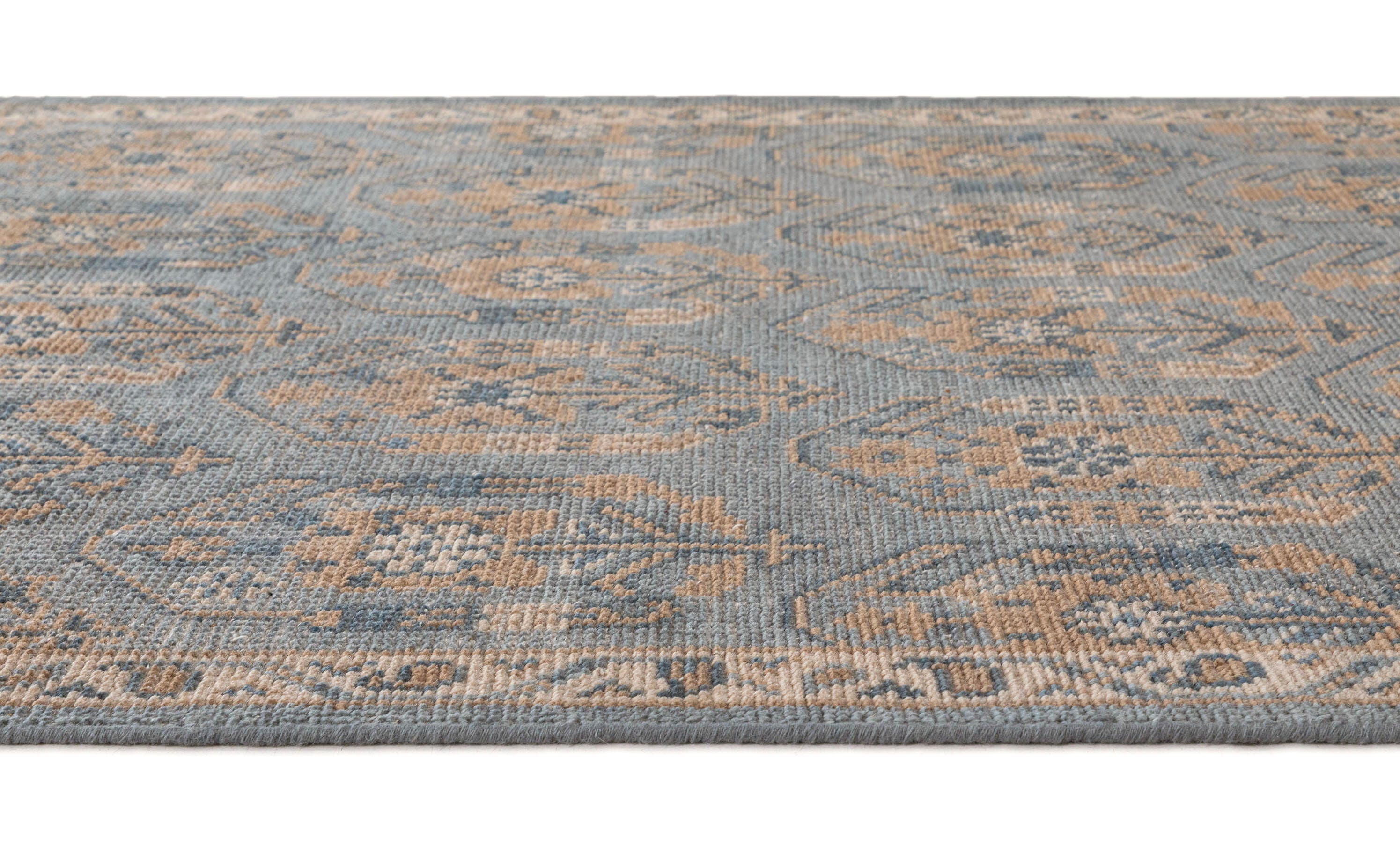 Terra by Obeetee Pesely 2'7" x 8' Runner Rug, Blue/Tan, large