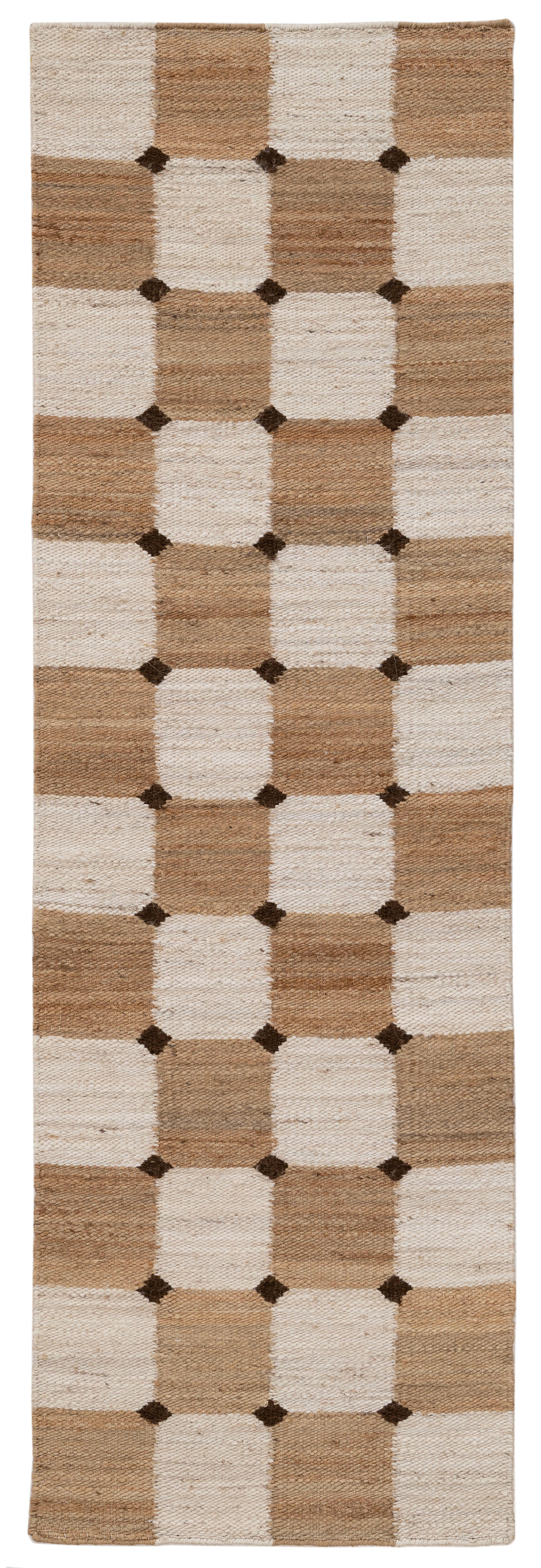 Terra by Obeetee Bordo 2'7" x 8' Runner Rug, Natural/Ivory, large