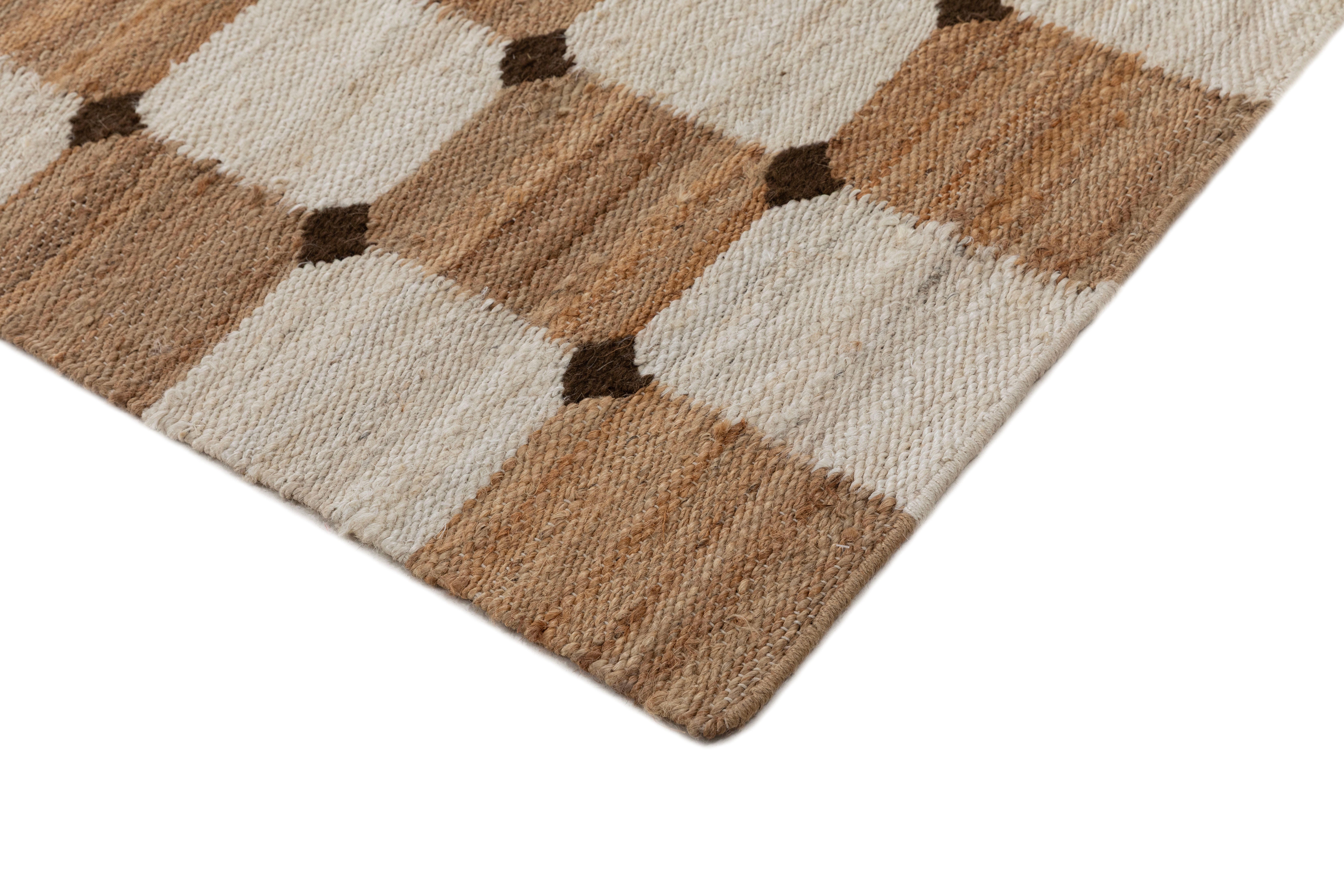 Terra by Obeetee Bordo 2'7" x 8' Runner Rug, Natural/Ivory, large