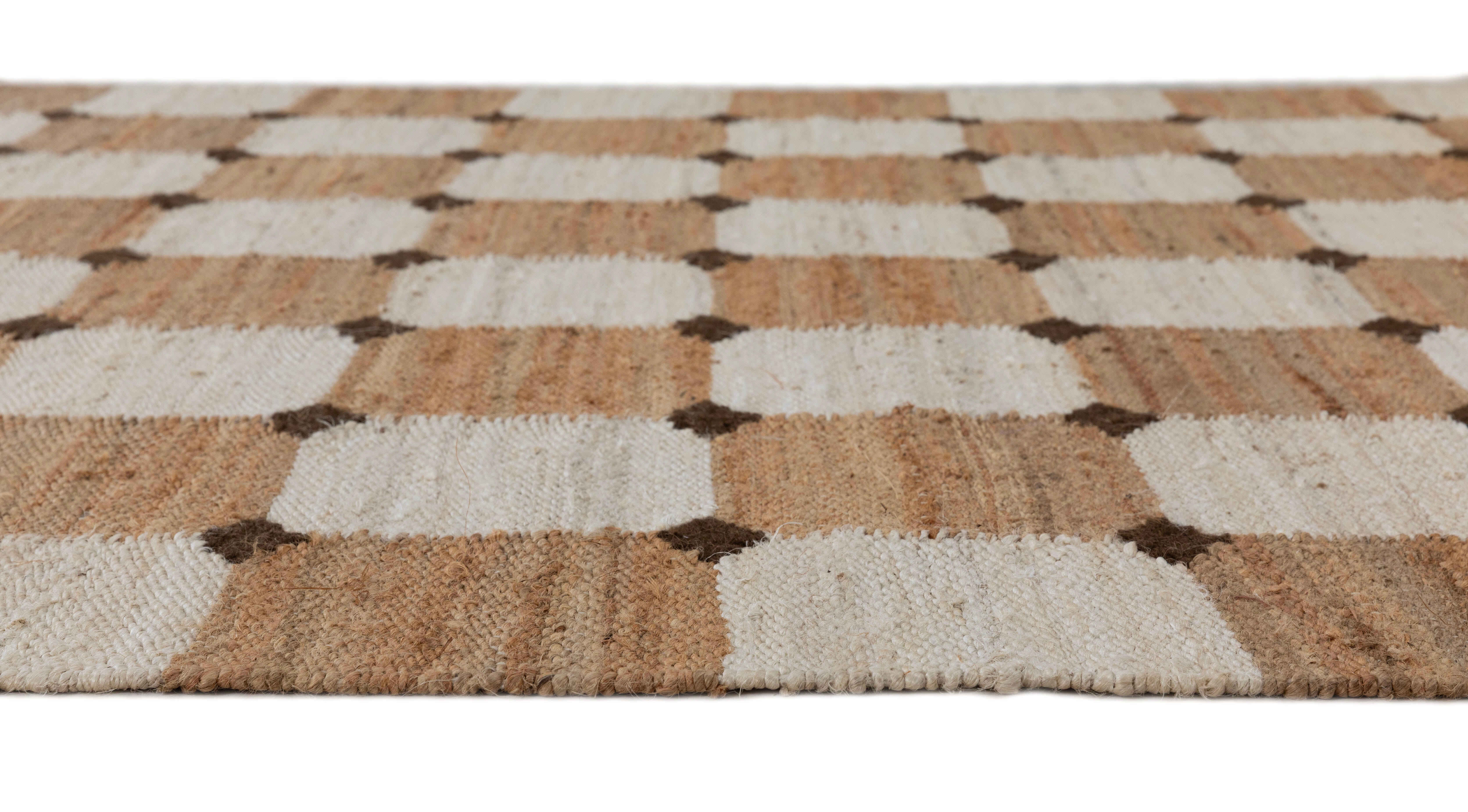 Terra by Obeetee Bordo 2'7" x 8' Runner Rug, Natural/Ivory, large