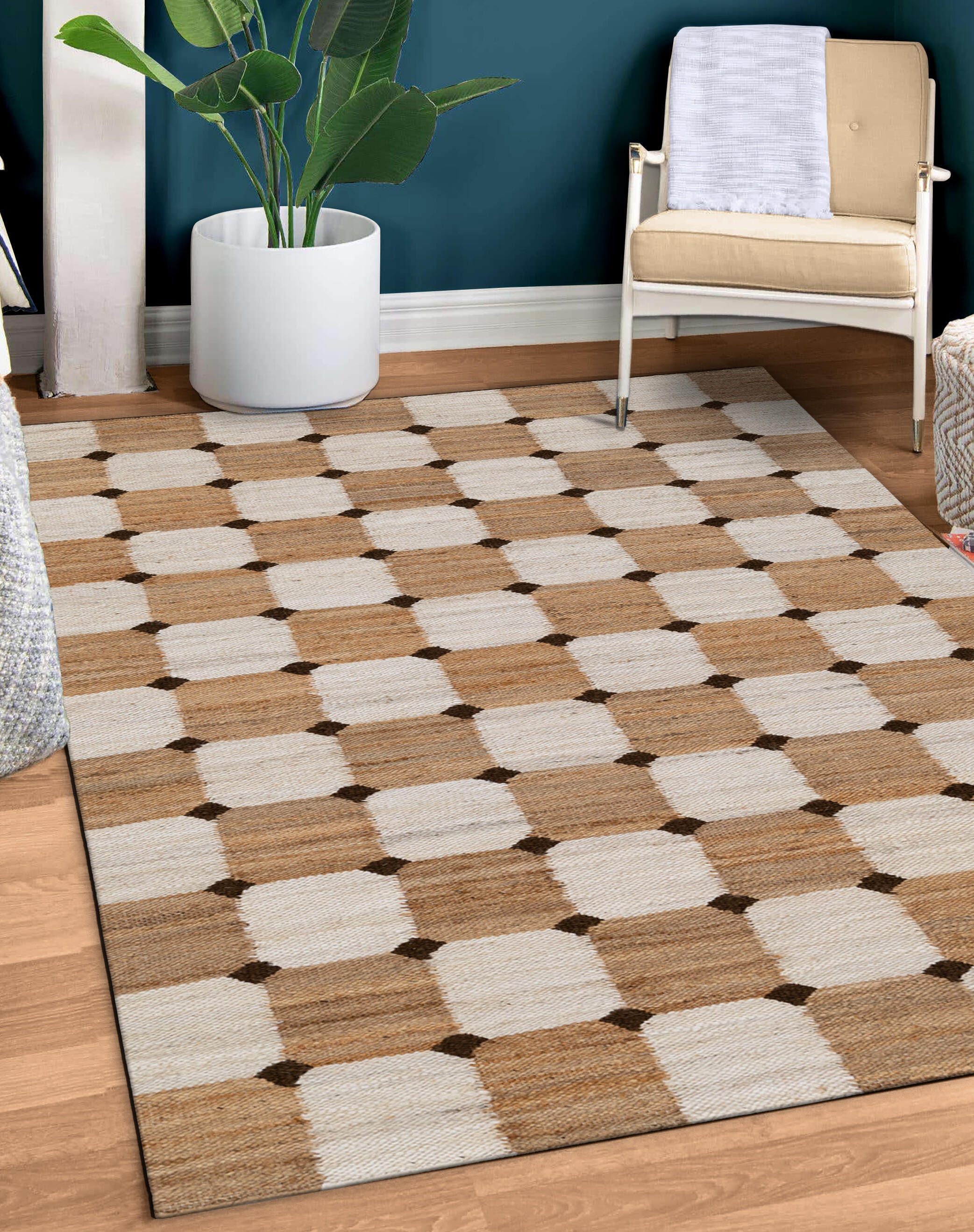 Terra by Obeetee Bordo 5'2" x 8' Area Rug, Natural/Ivory, rollover