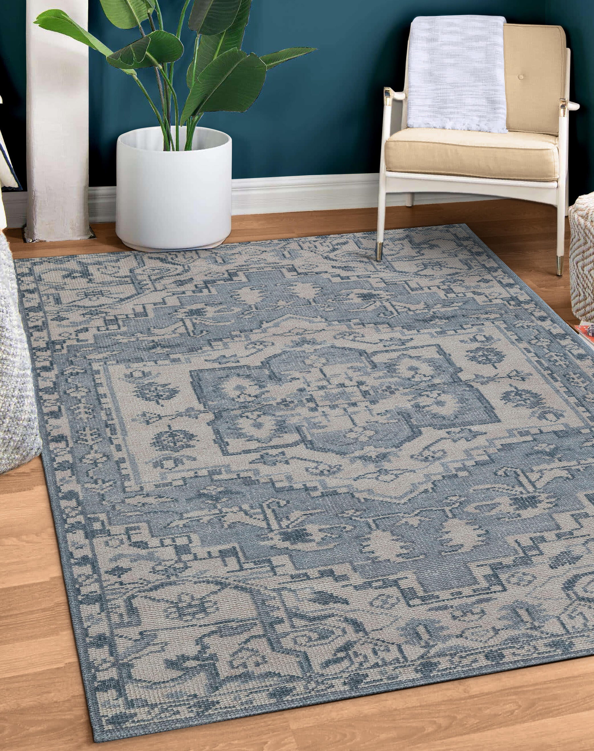 Terra by Obeetee Iqra 3'1" x 5' Area Rug, Blue/Cream, rollover