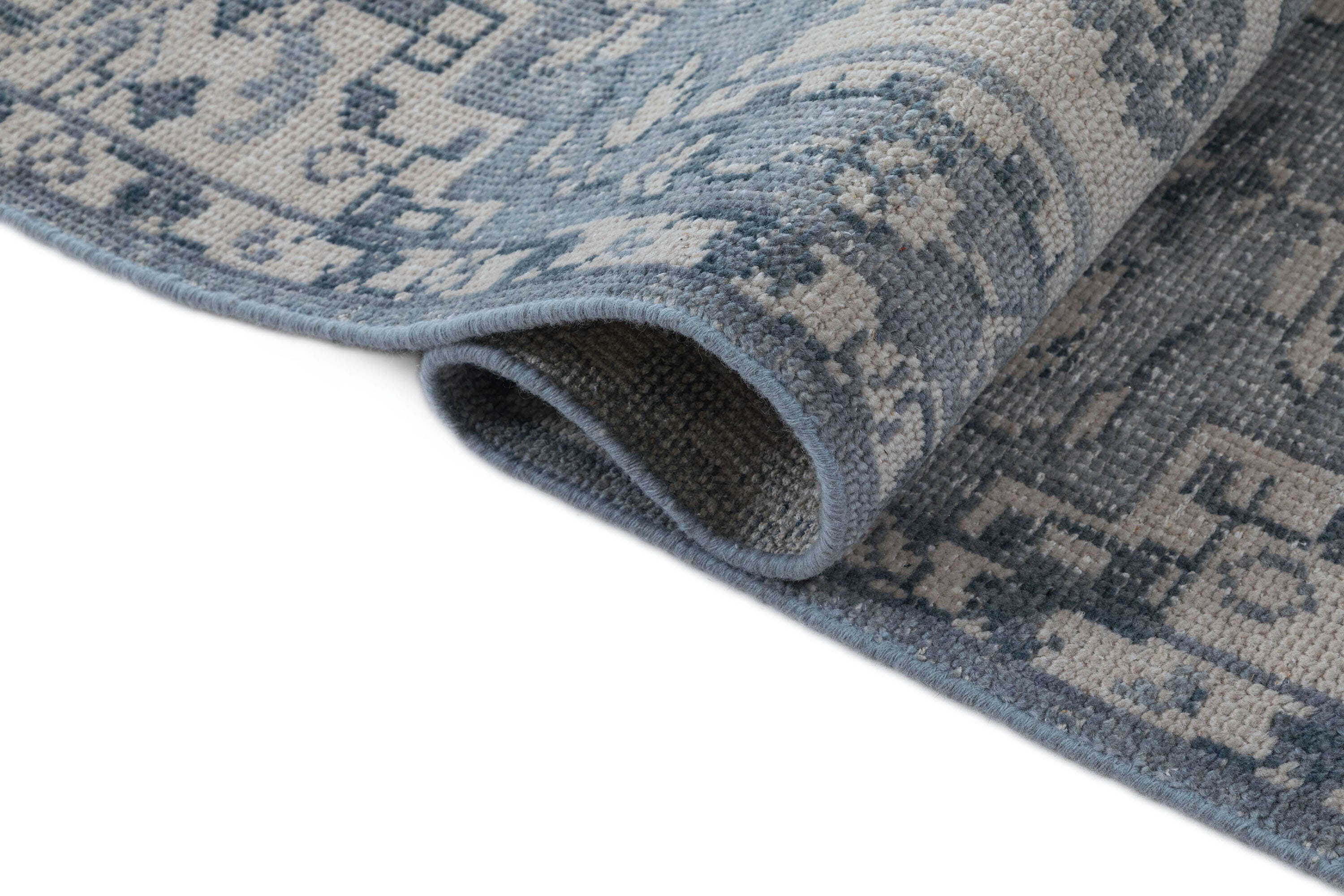 Terra by Obeetee Iqra 3'1" x 5' Area Rug, Blue/Cream, large