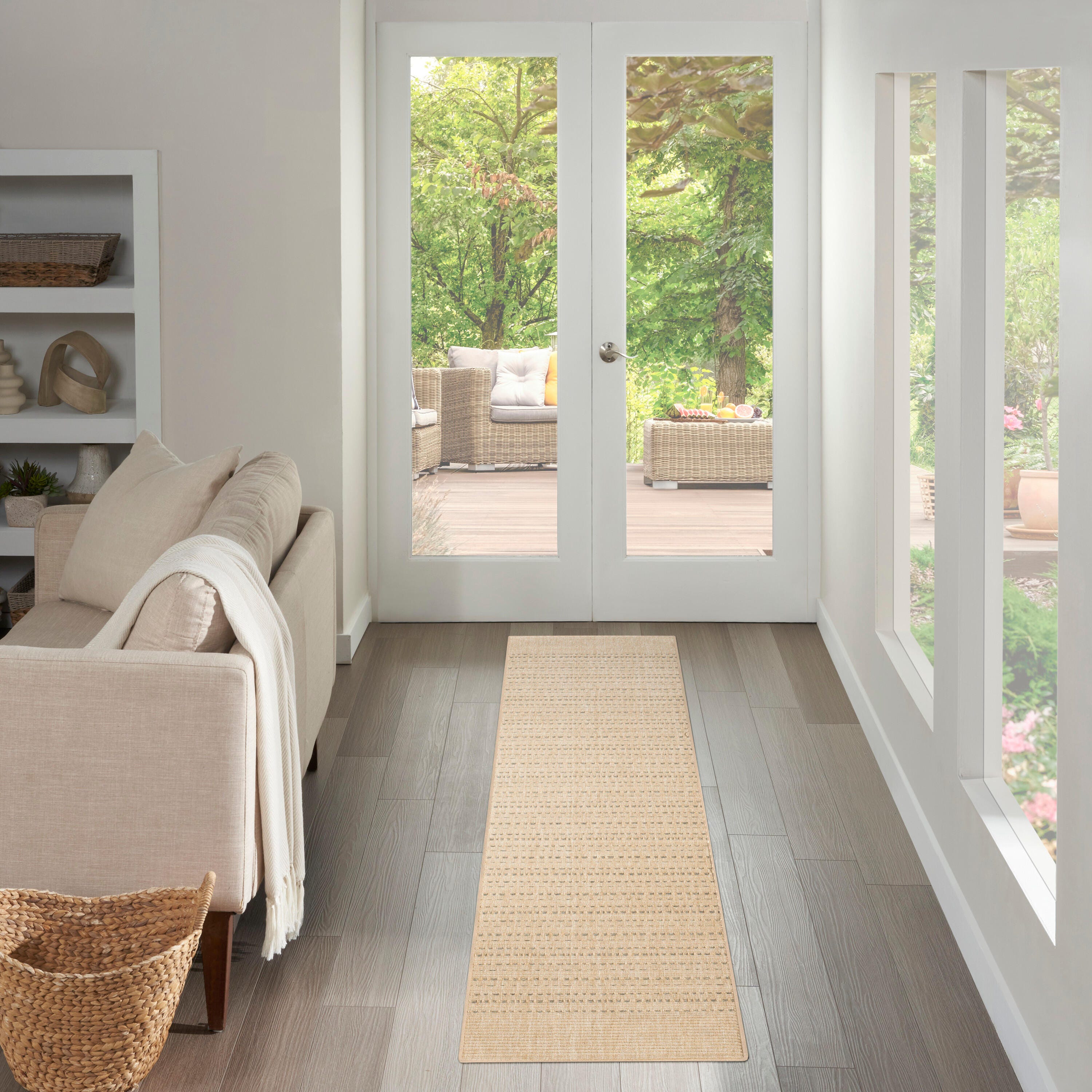 Nourison Home Tulum Striped 2'2" x 10' Runner Rug, Taupe, rollover