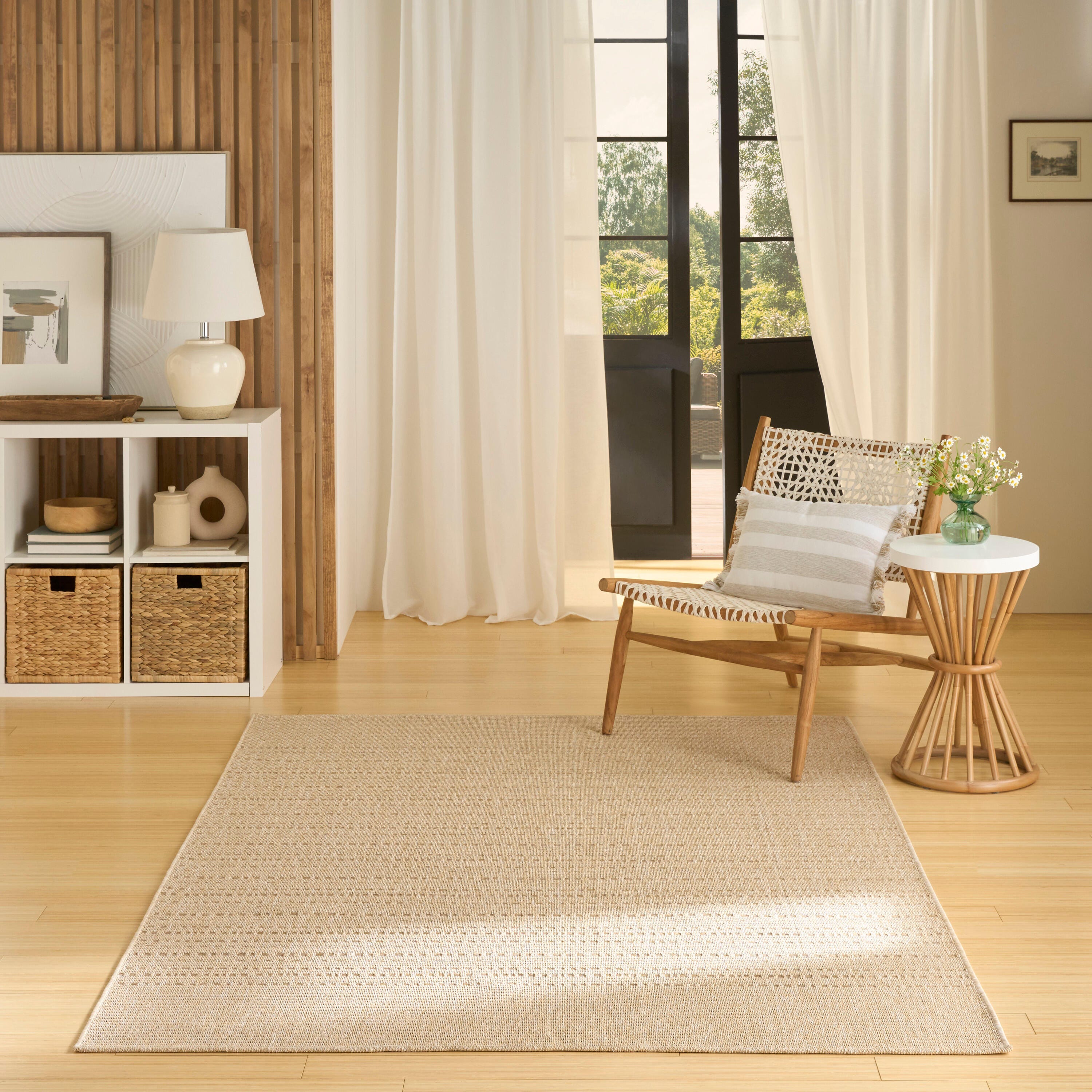 Nourison Home Tulum Striped 5'3" x 7' Area Rug, Cream, rollover