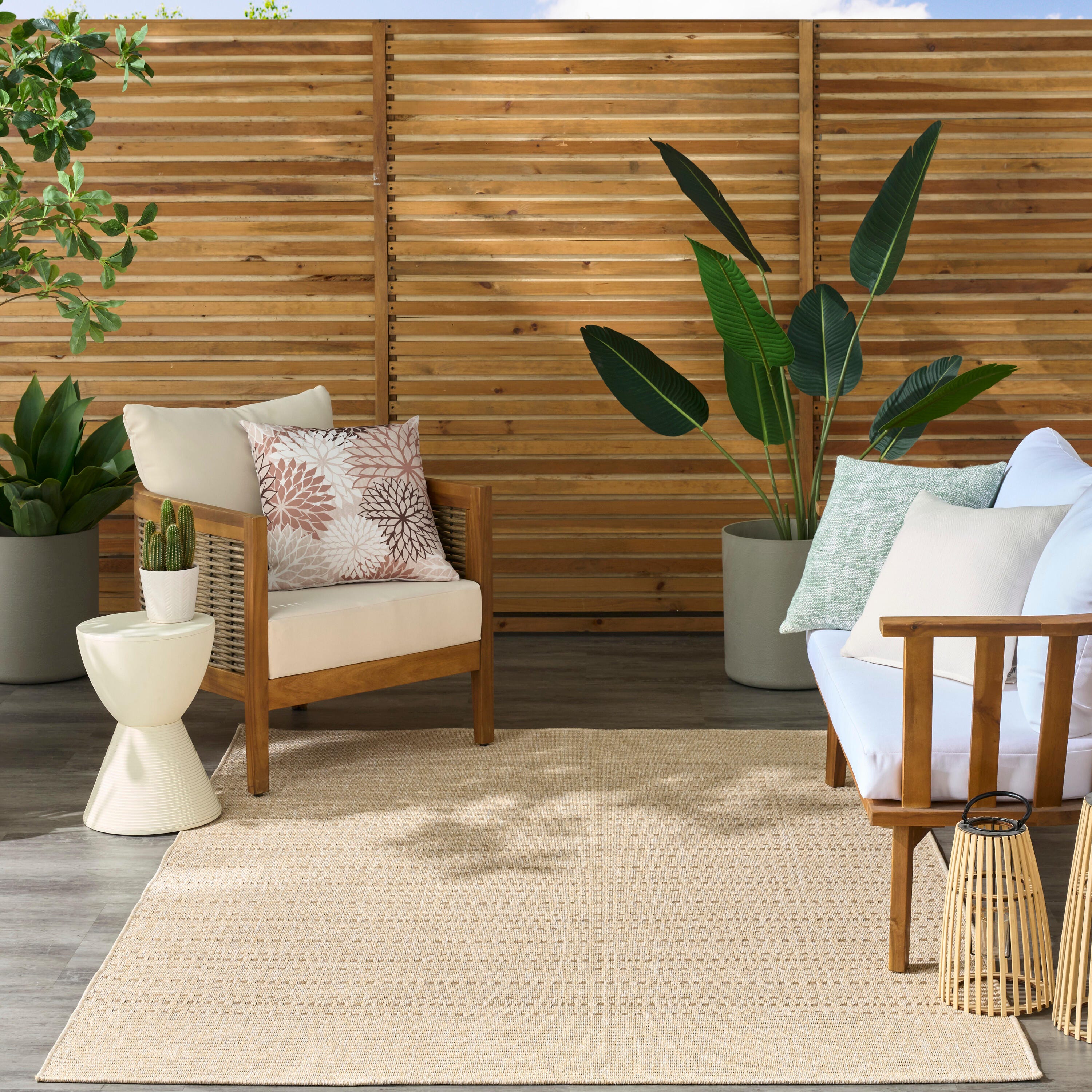 Nourison Home Tulum Striped 5'3" x 7' Area Rug, Cream, large