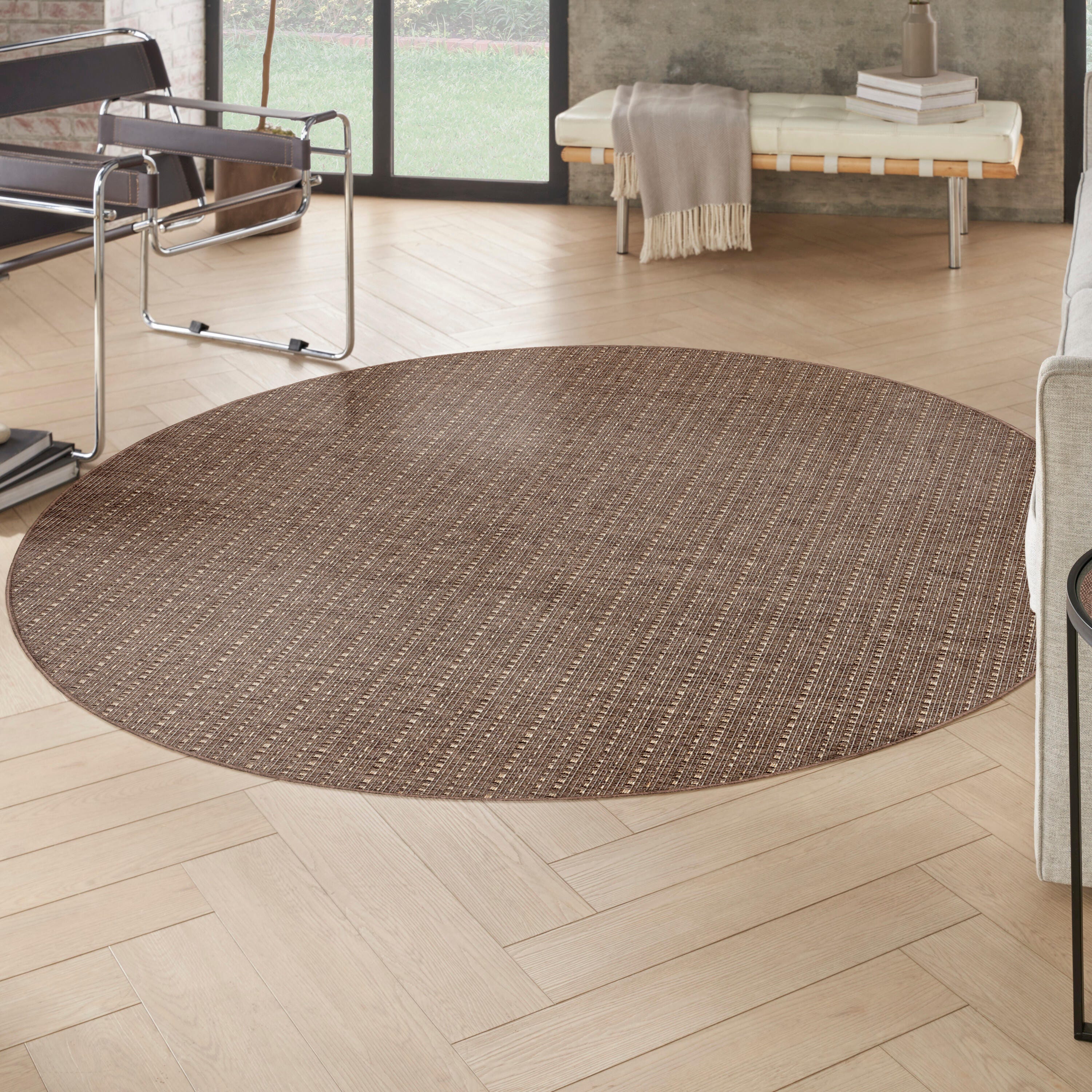 Nourison Home Tulum Striped 8' Round Area Rug, Brown, rollover