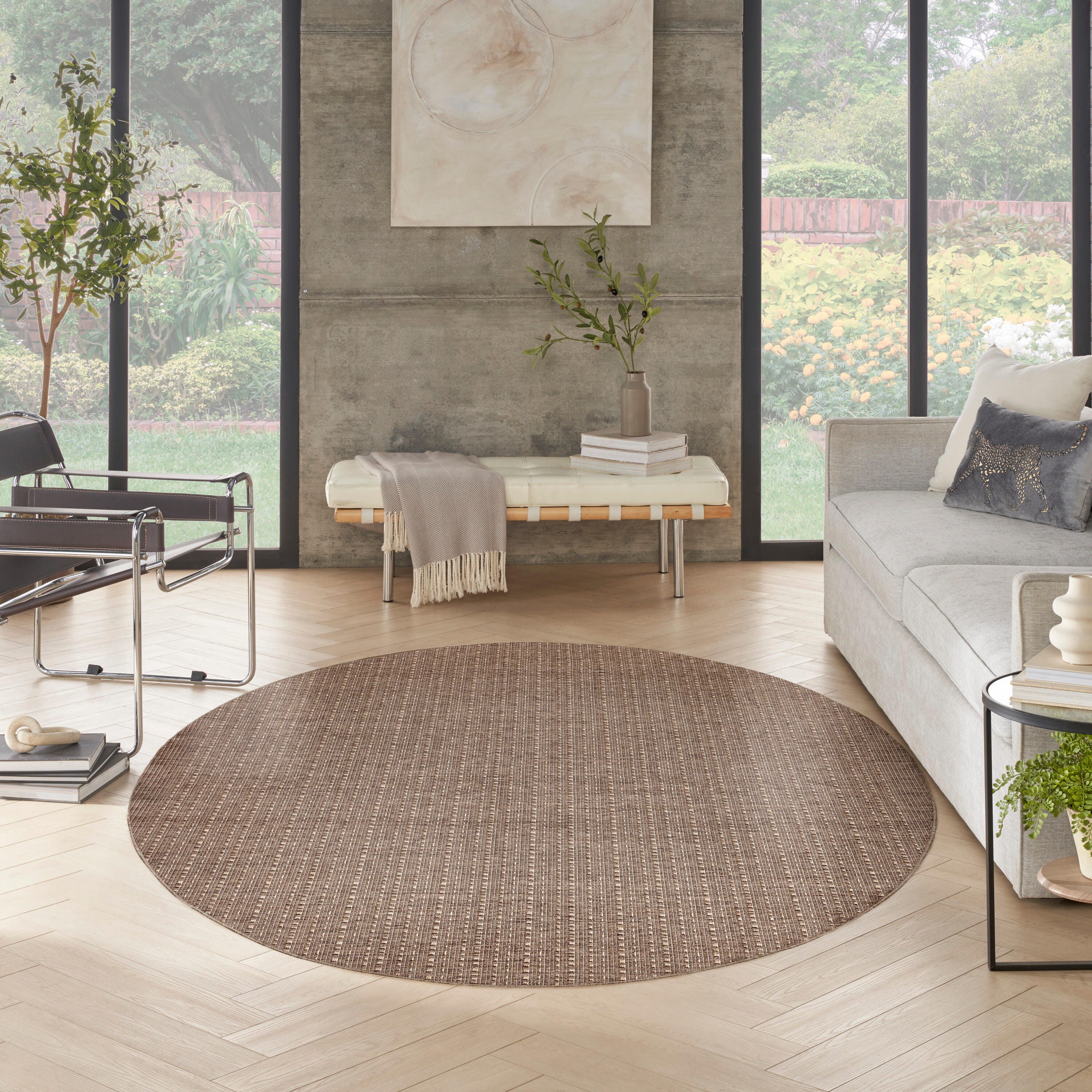 Nourison Home Tulum Striped 8' Round Area Rug, Brown, large
