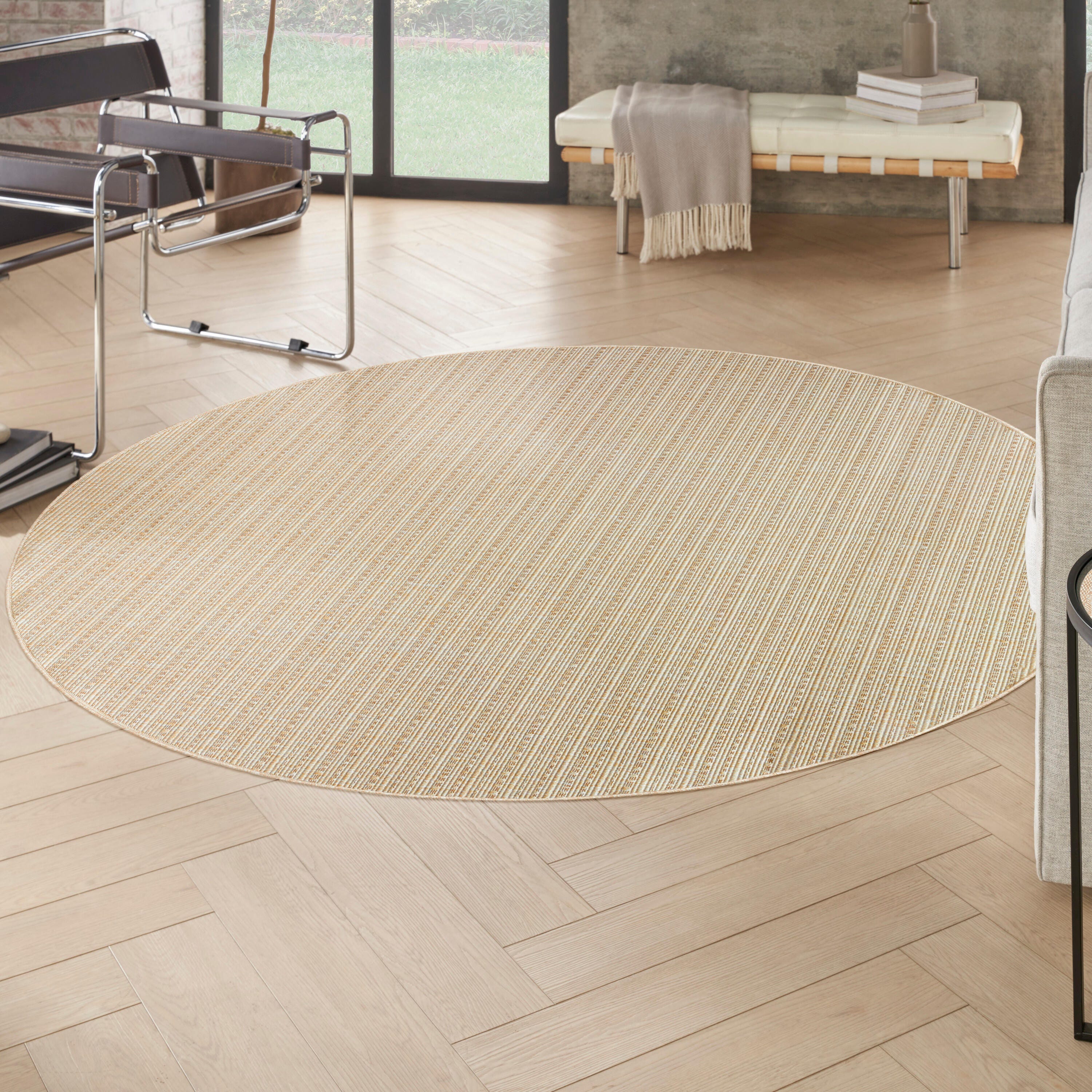 Nourison Home Tulum Striped 8' Round Area Rug, Cream, rollover