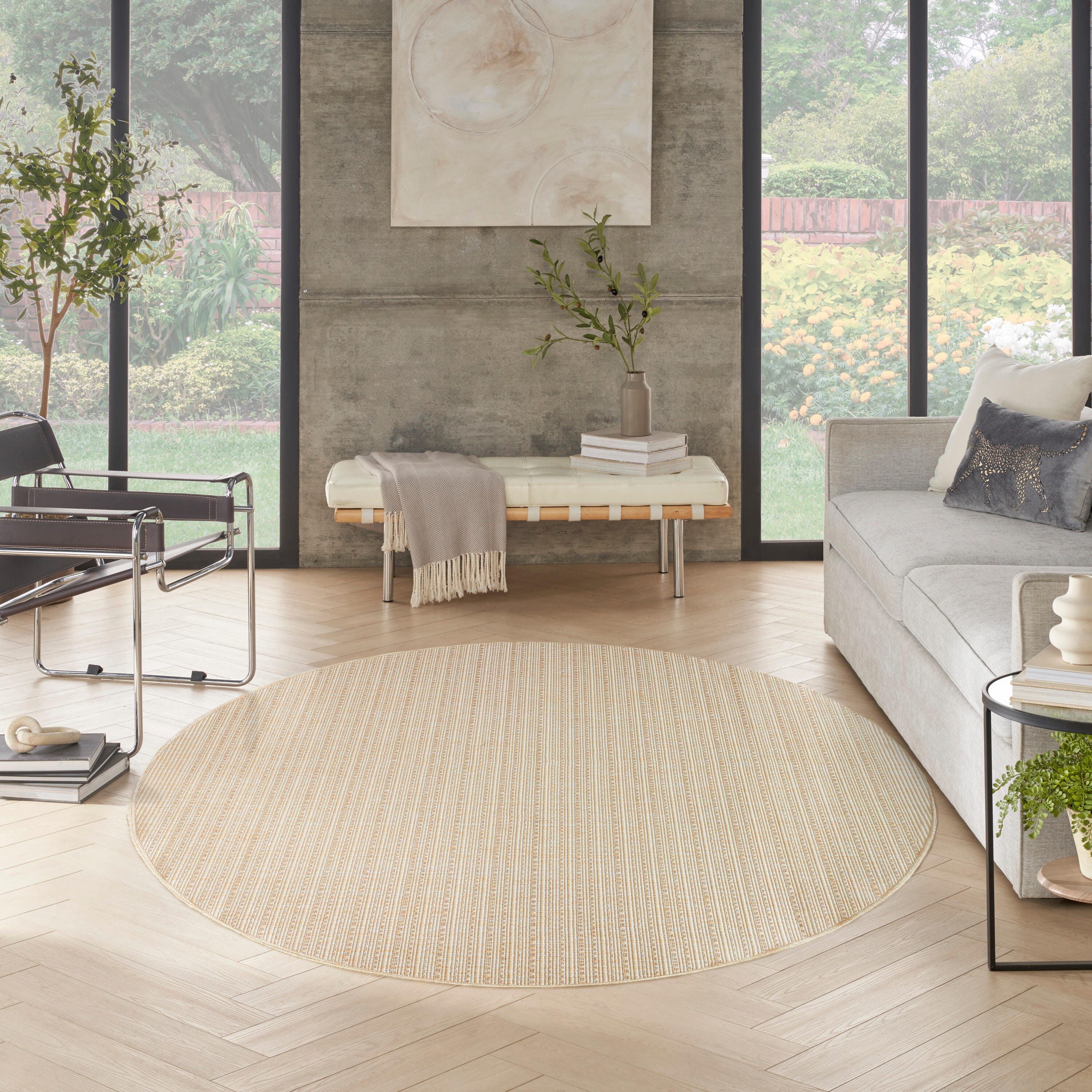 Nourison Home Tulum Striped 8' Round Area Rug, Cream, large