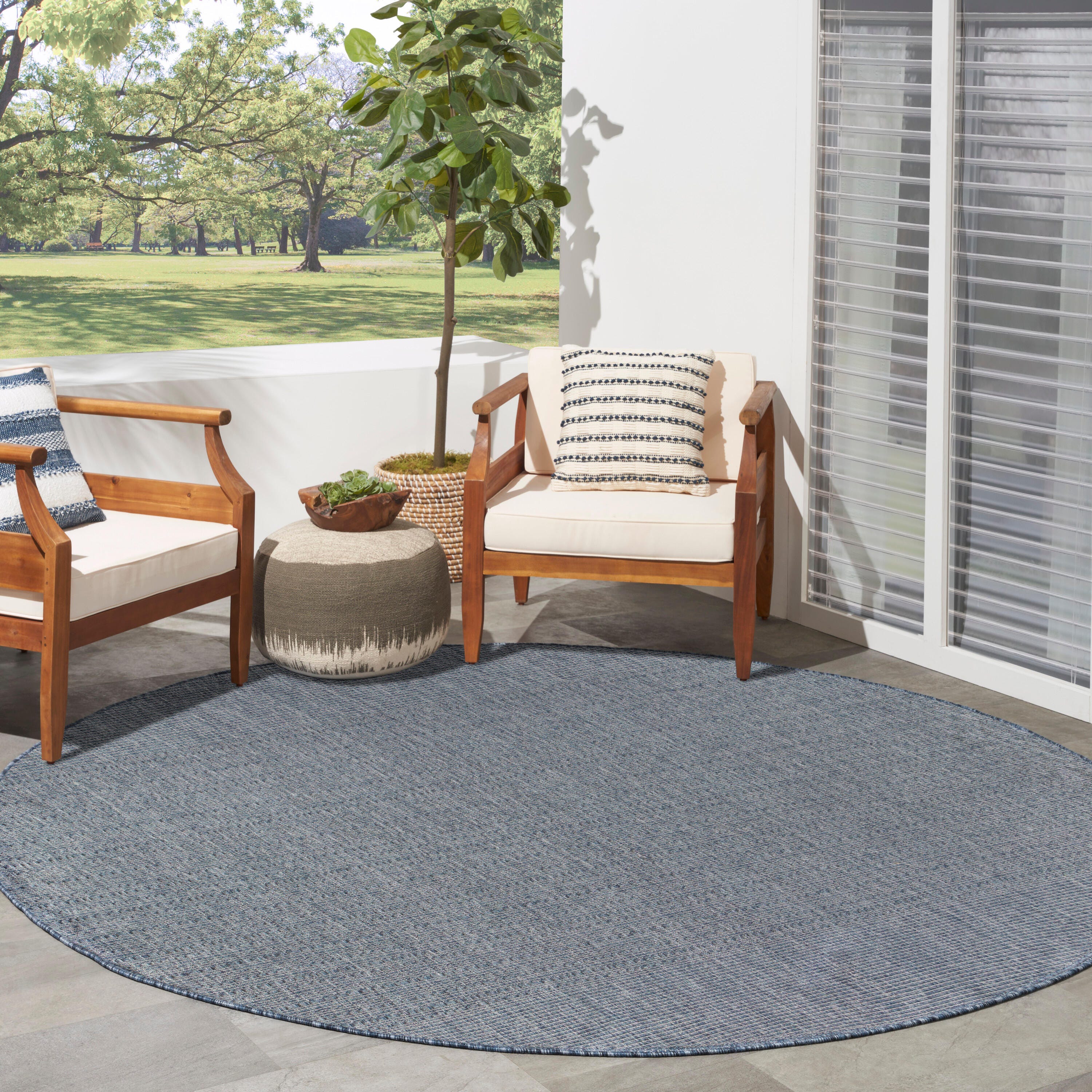 Nourison Home Tulum Striped 8' Round Area Rug, Denim, rollover