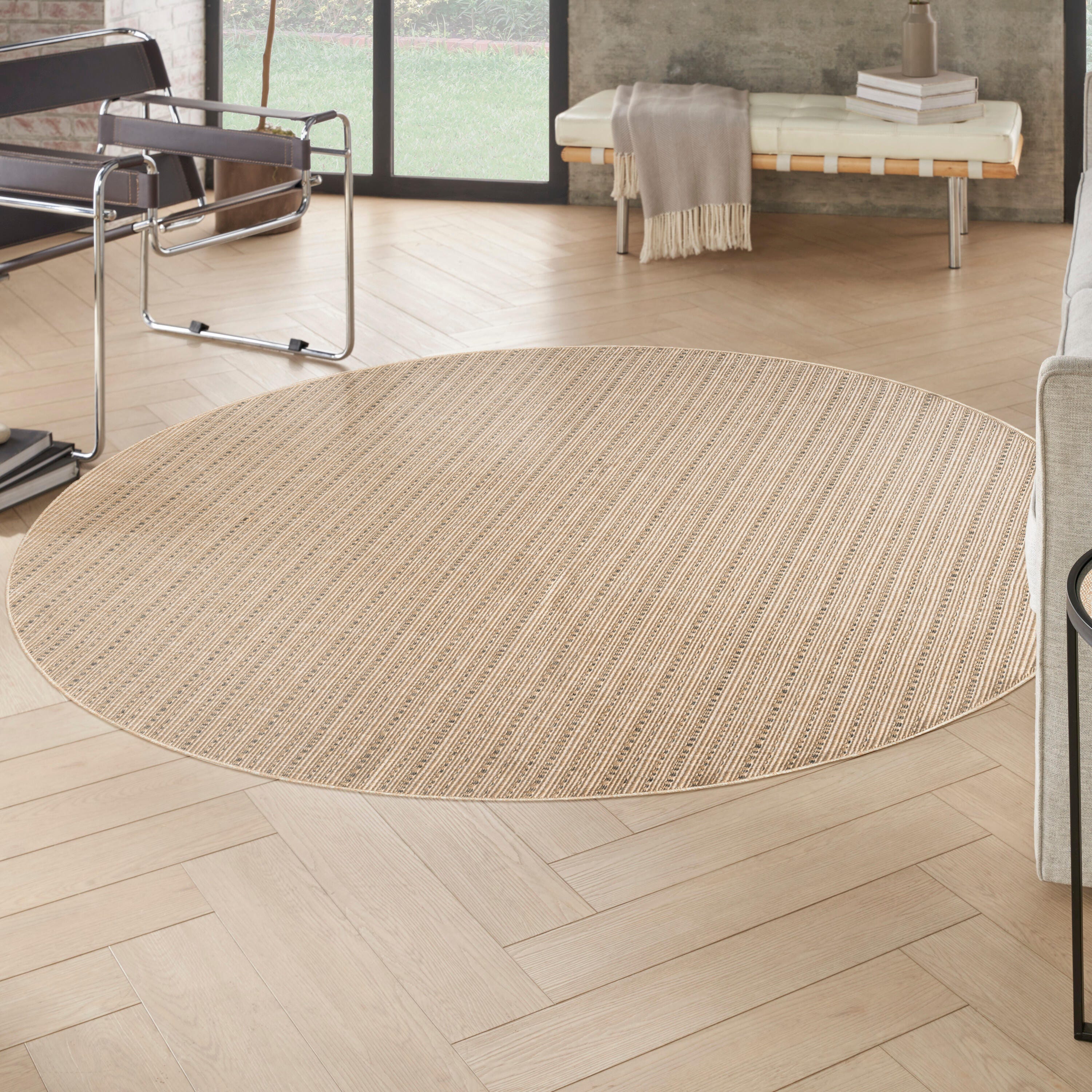 Nourison Home Tulum Striped 8' Round Area Rug, Taupe, rollover