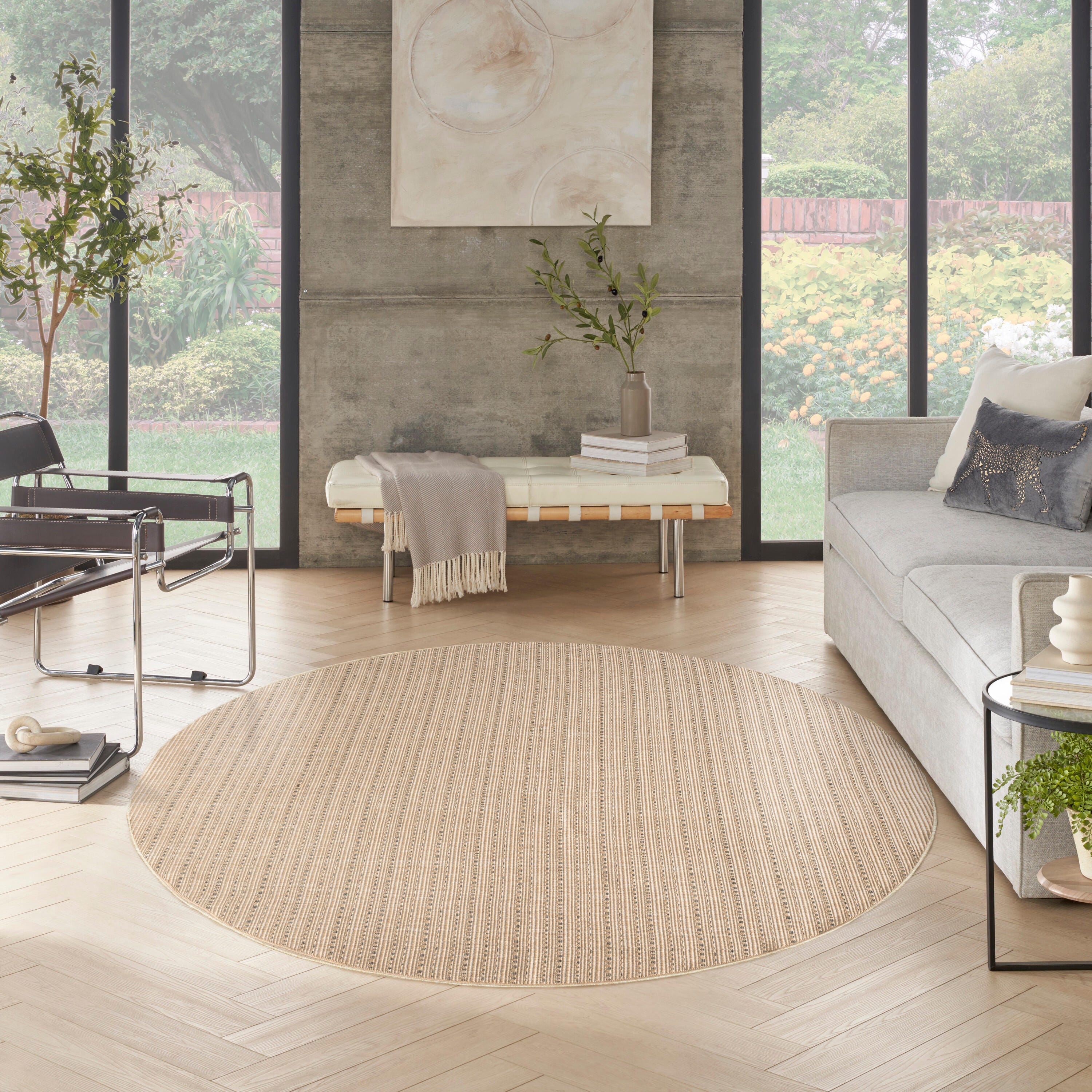 Nourison Home Tulum Striped 8' Round Area Rug, Taupe, large