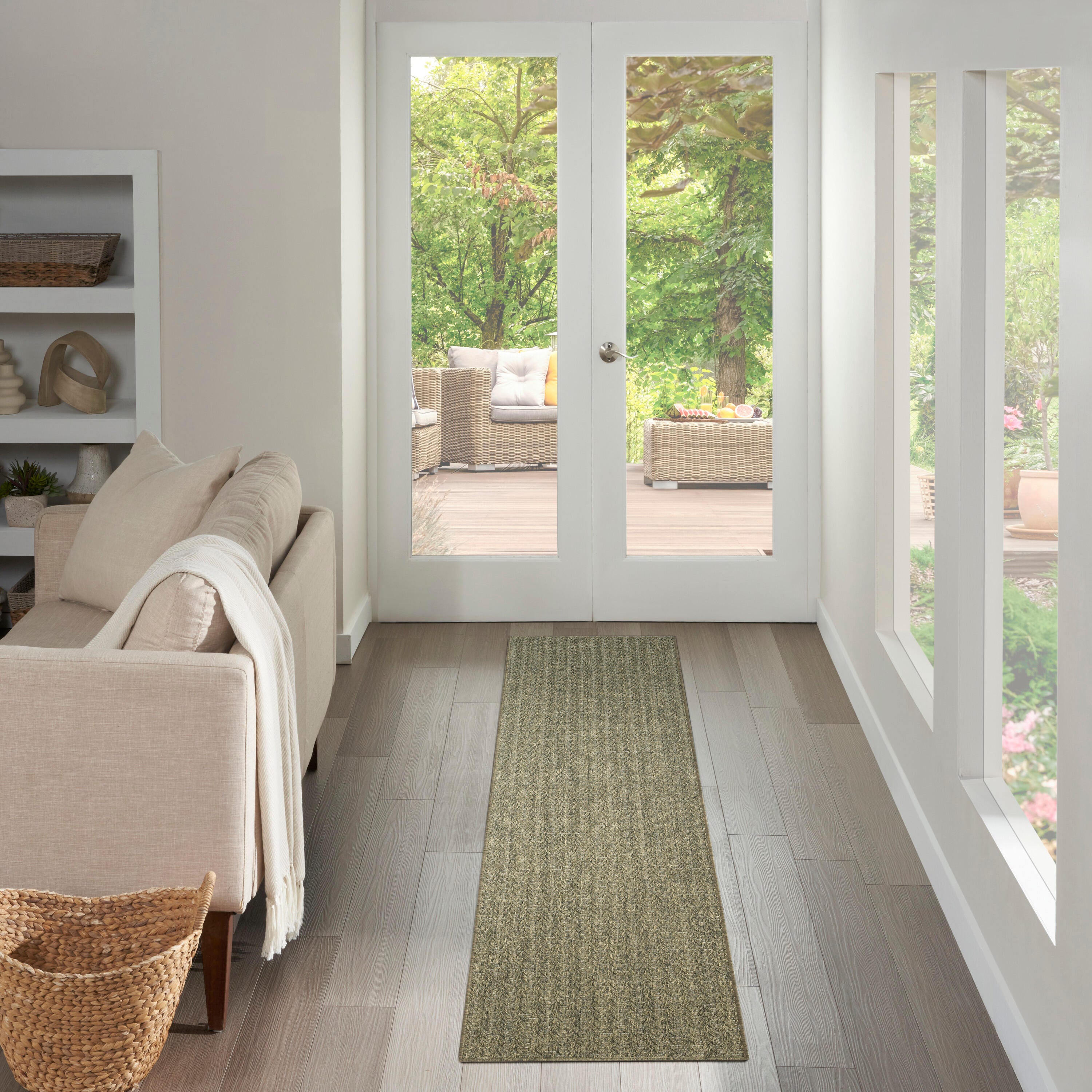 Nourison Home Tulum Chevron 2'2" x 8' Runner Rug, Olive, rollover