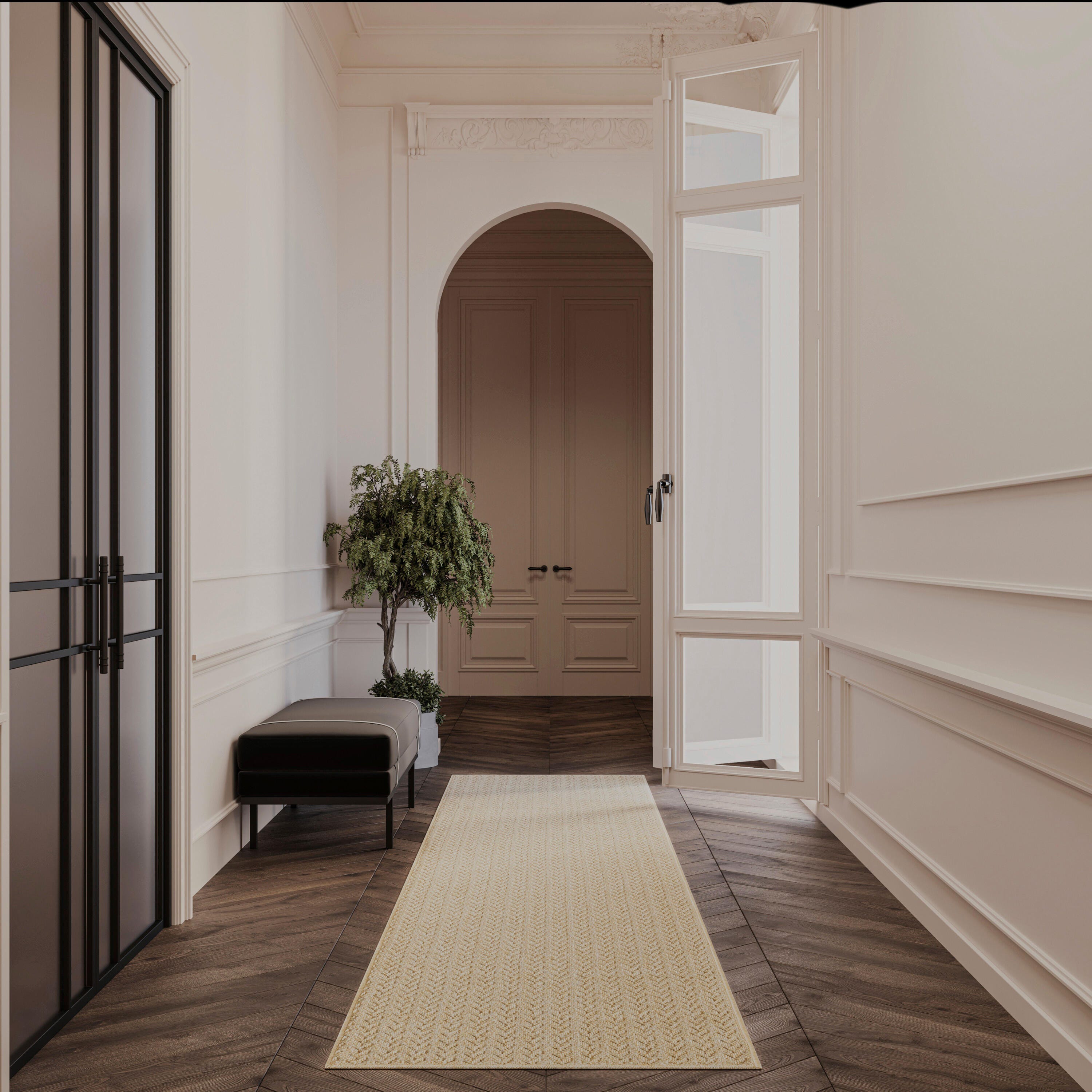 Nourison Home Tulum Chevron 2'2" x 8' Runner Rug, Taupe, large