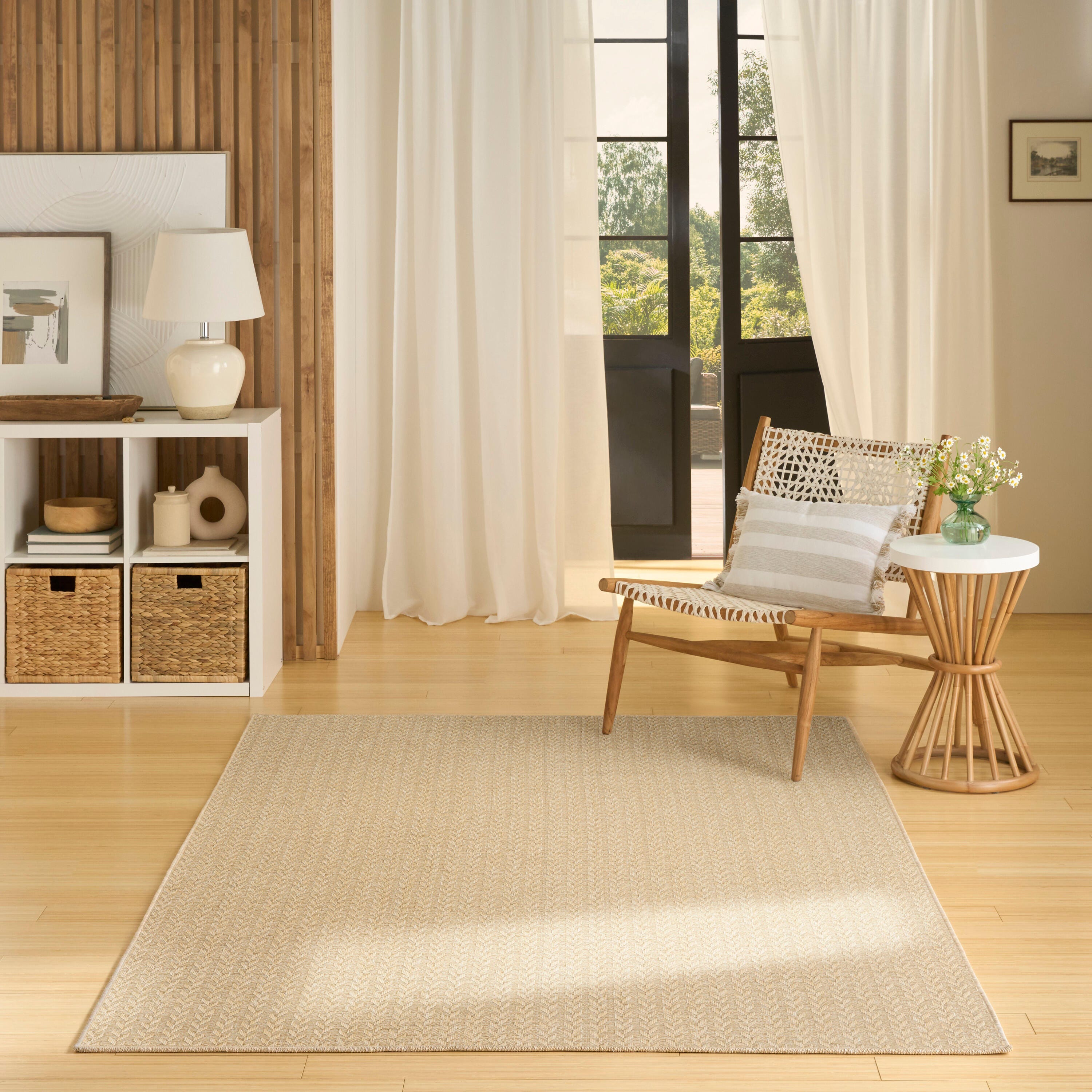 Nourison Home Tulum Chevron 5'3" x 7' Area Rug, Cream, rollover