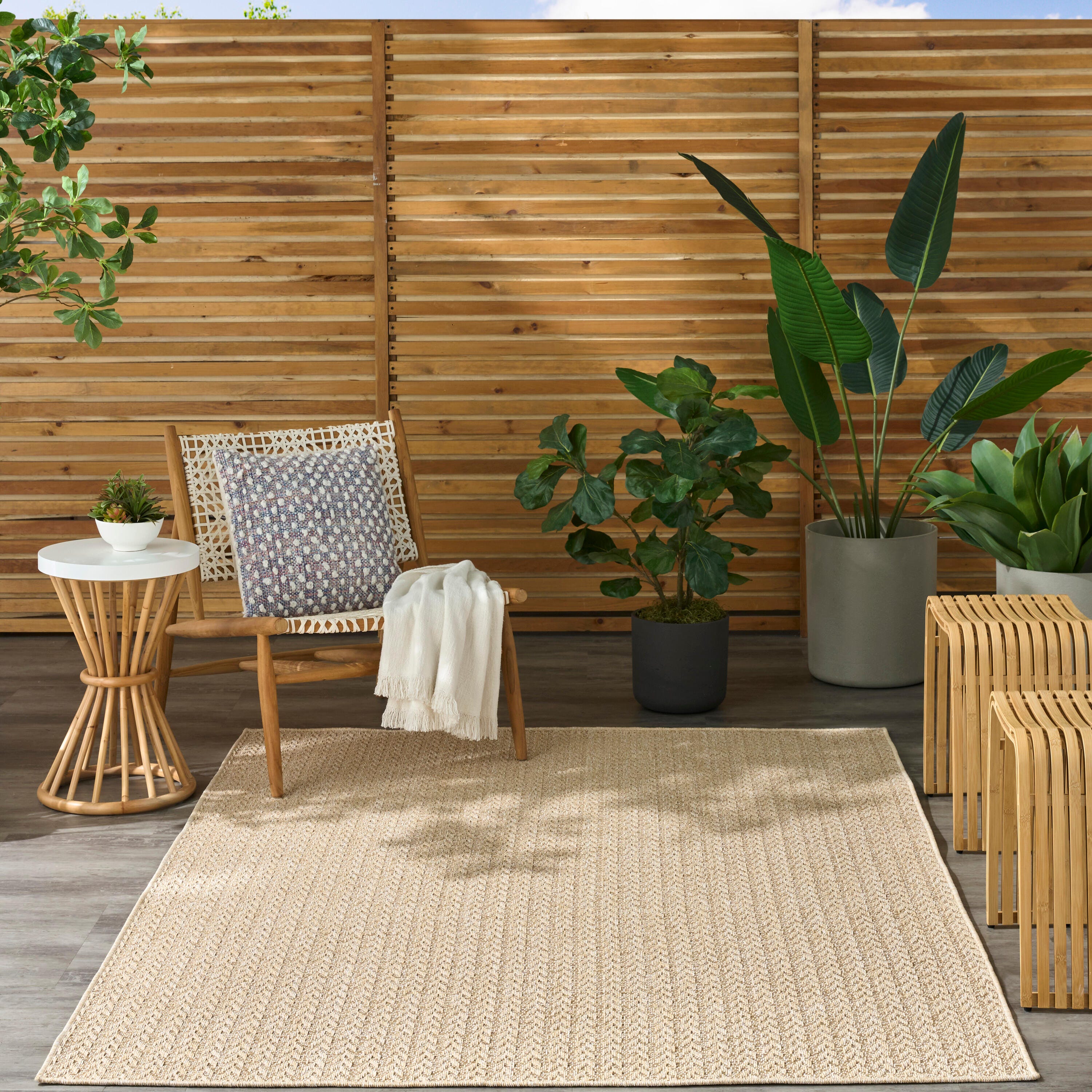 Nourison Home Tulum Chevron 5'3" x 7' Area Rug, Cream, large