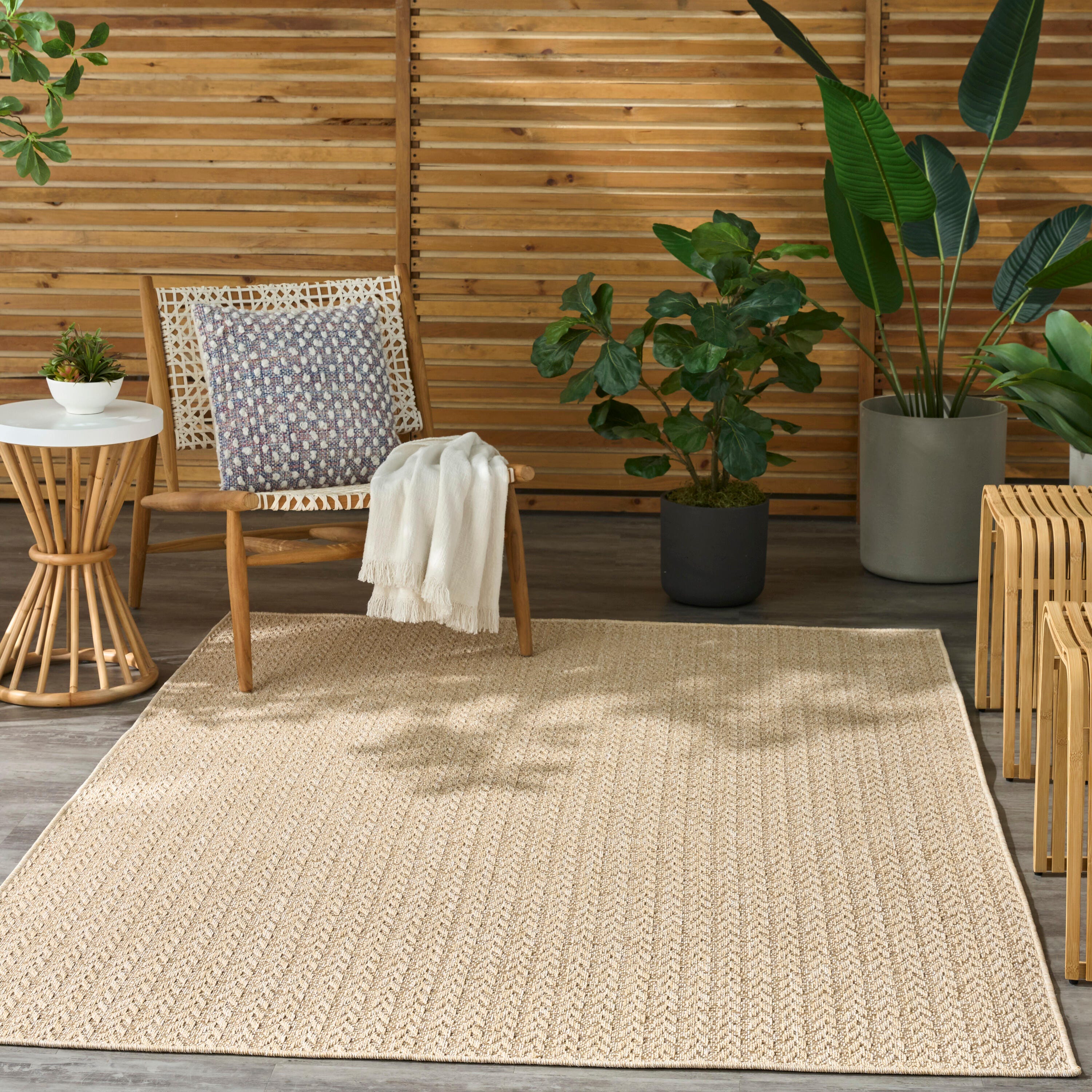 Nourison Home Tulum Chevron 6' x 9' Area Rug, Cream, large
