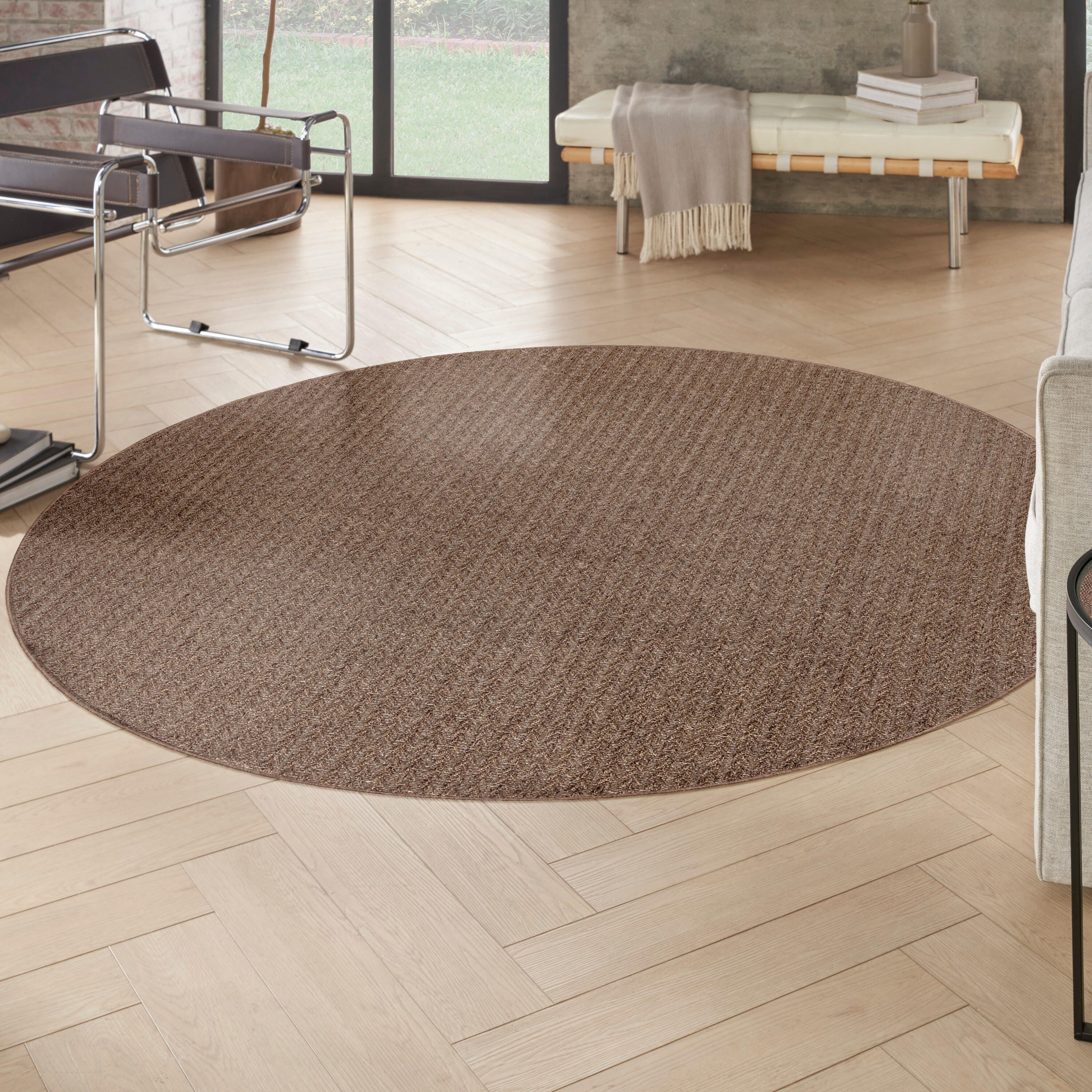 Nourison Home Tulum Chevron 8' Round Area Rug, Brown, rollover