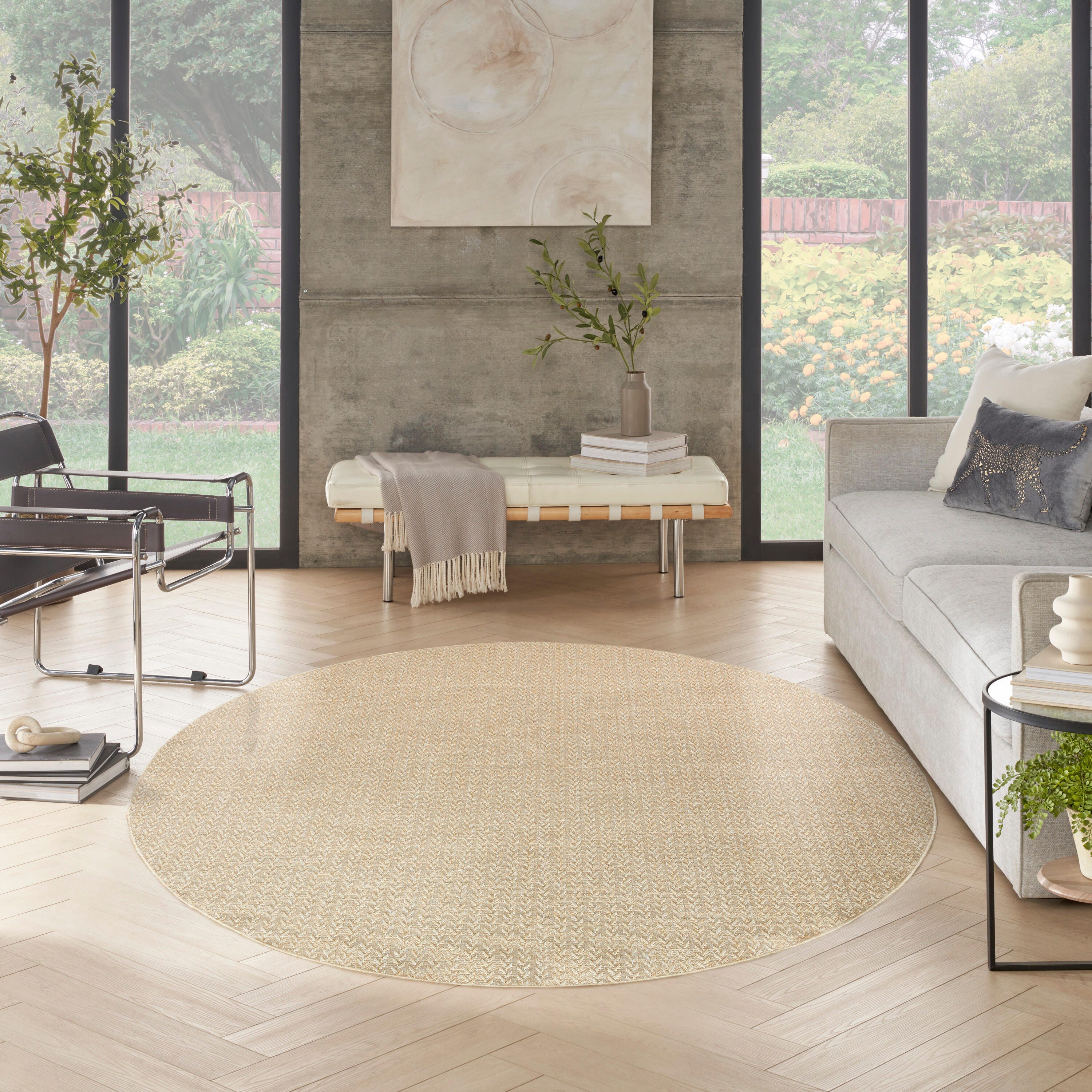 Nourison Home Tulum Chevron 8' Round Area Rug, Cream, large