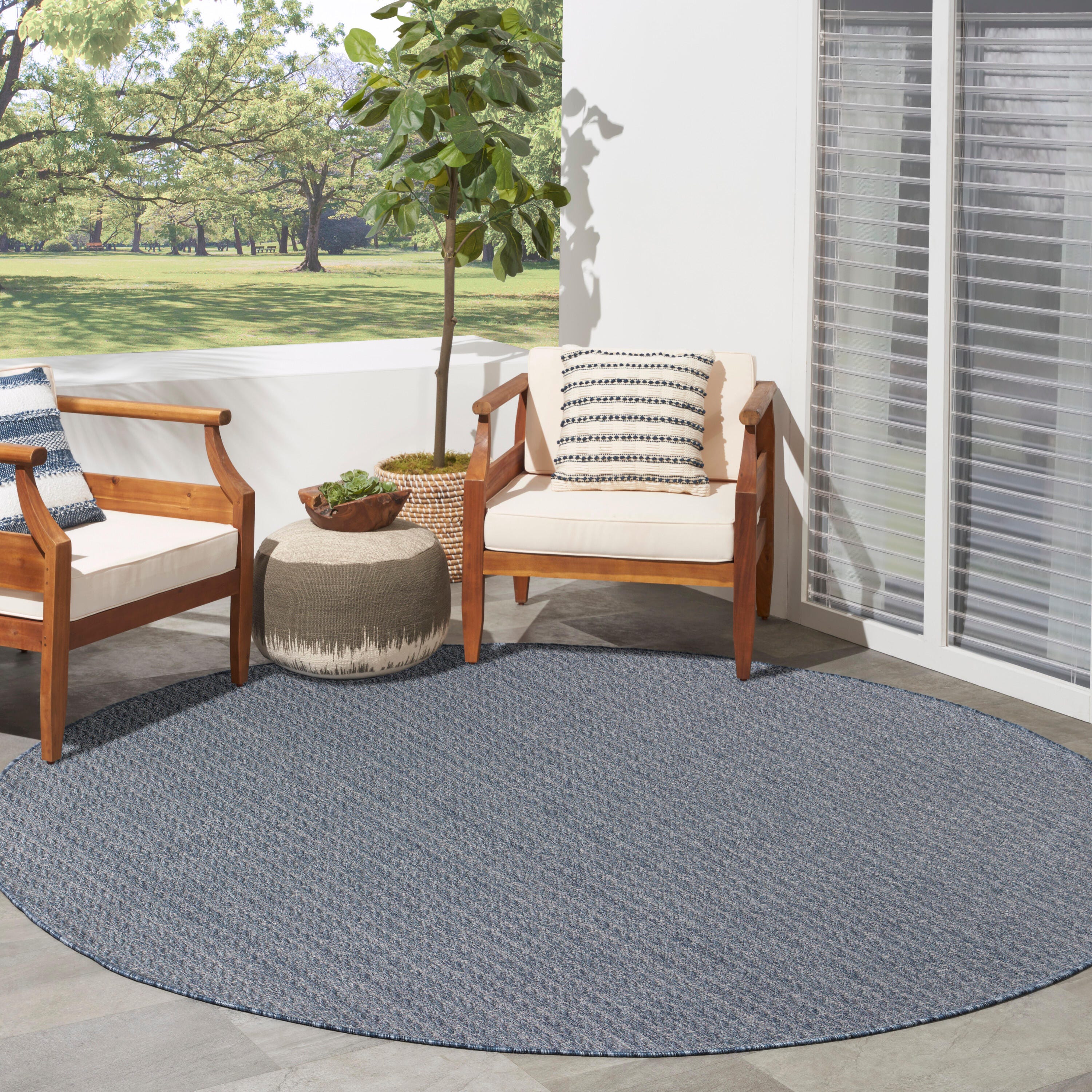 Nourison Home Tulum Chevron 8' Round Area Rug, Denim, rollover