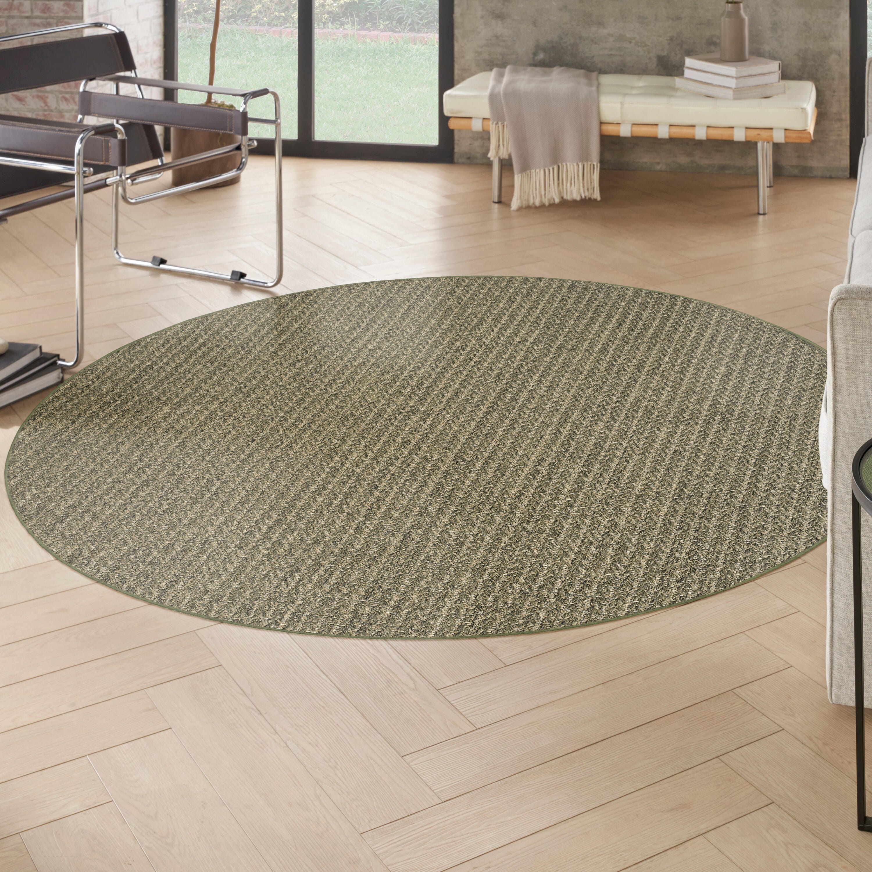 Nourison Home Tulum Chevron 8' Round Area Rug, Olive, rollover
