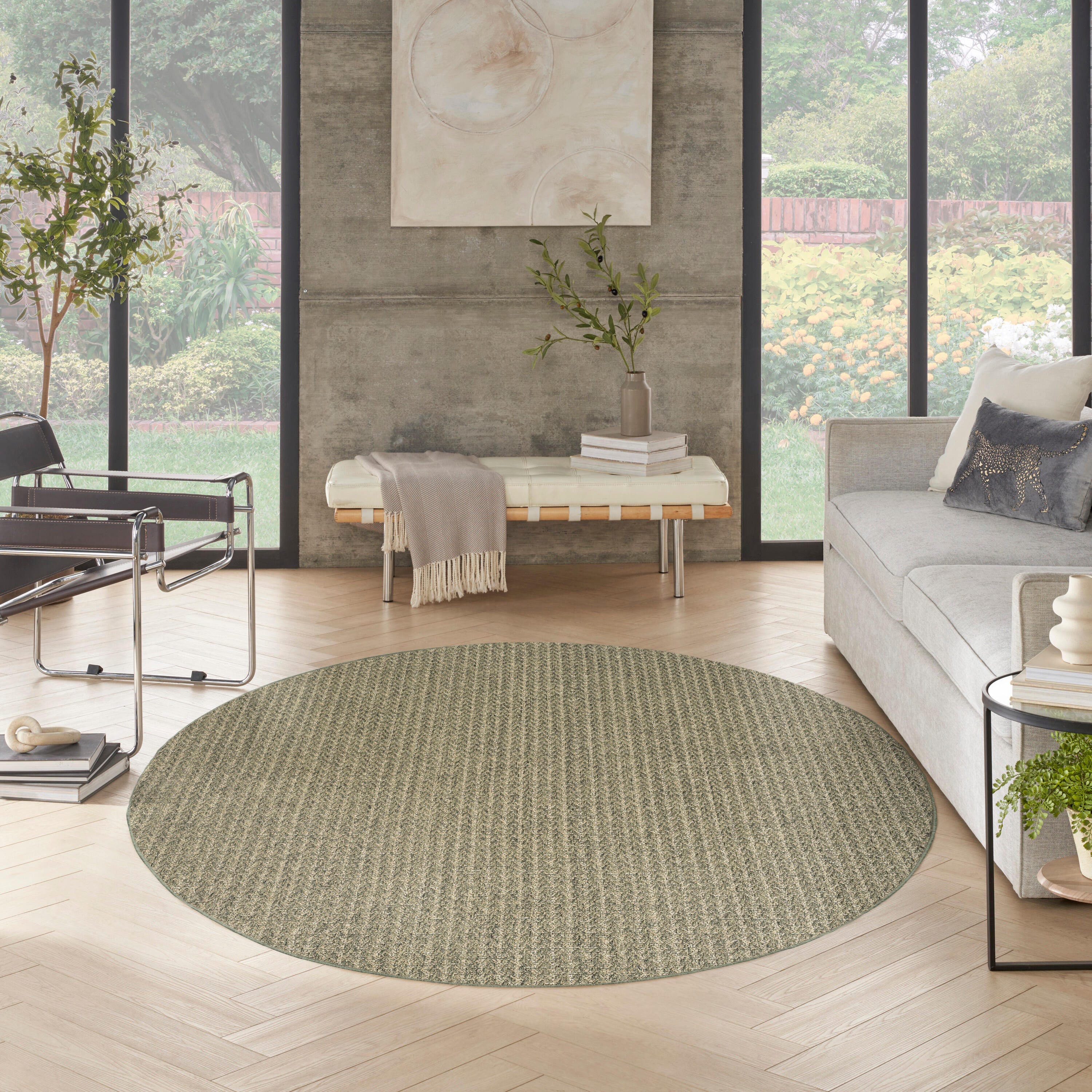 Nourison Home Tulum Chevron 8' Round Area Rug, Olive, large