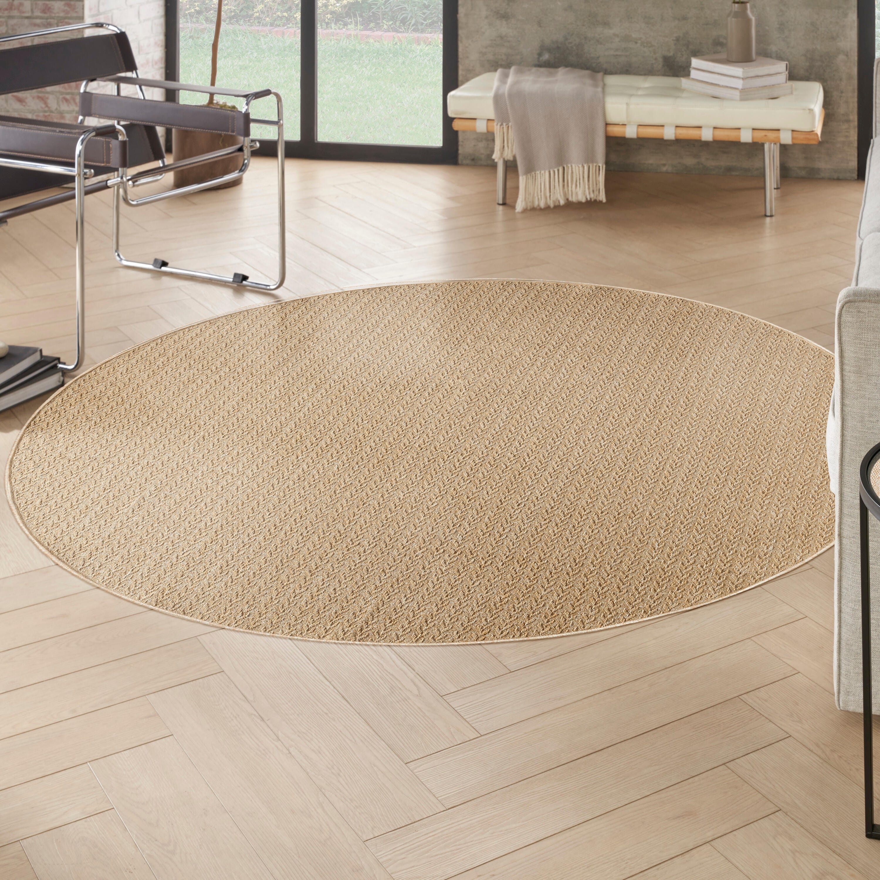 Nourison Home Tulum Chevron 8' Round Area Rug, Taupe, rollover