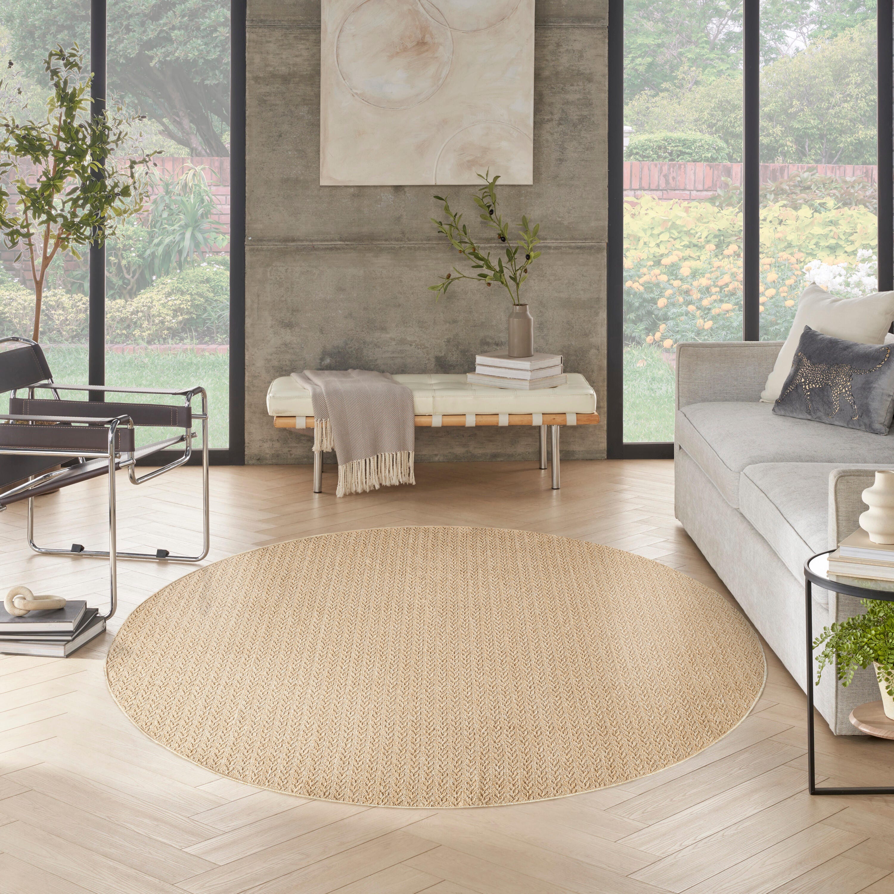 Nourison Home Tulum Chevron 8' Round Area Rug, Taupe, large