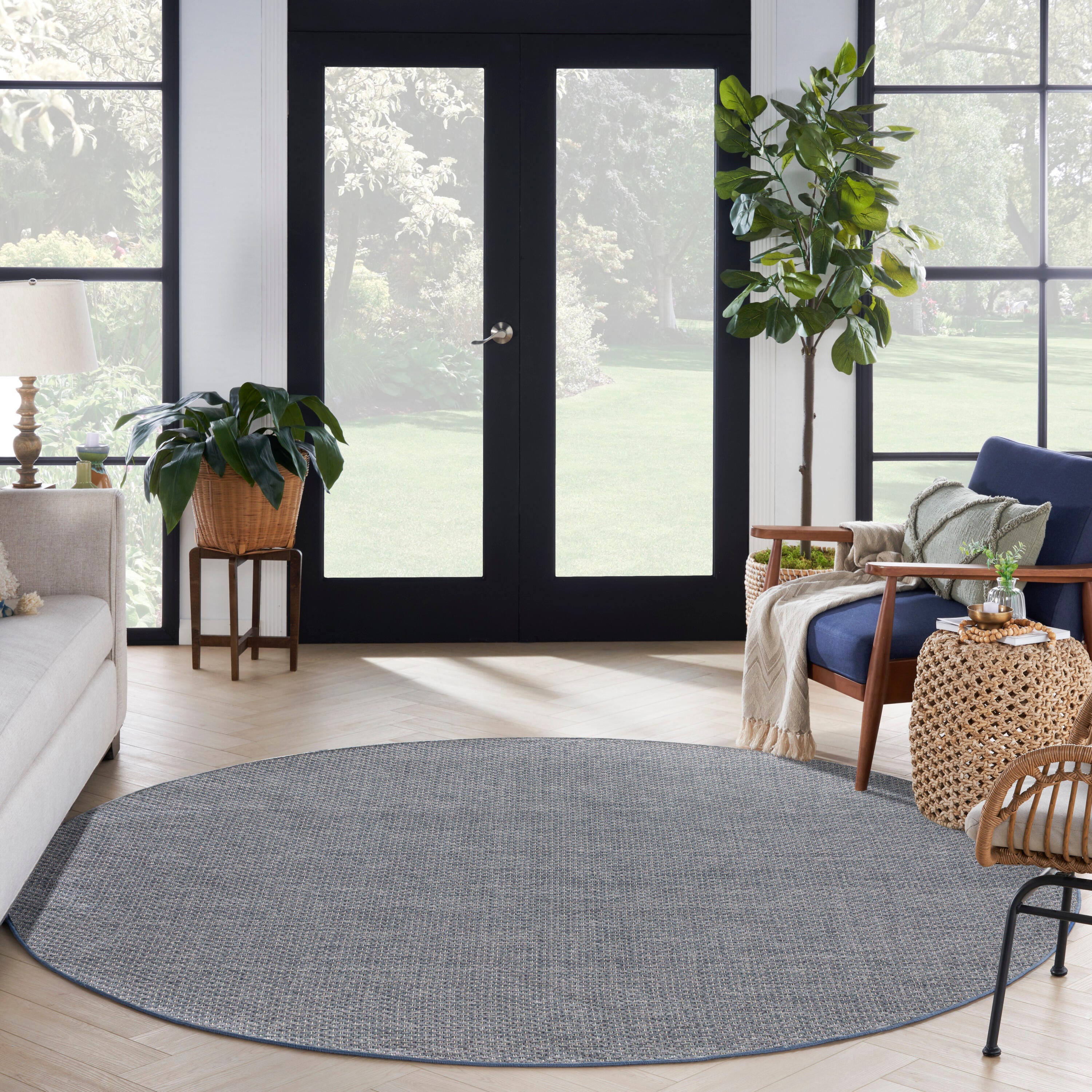Nourison Home Tulum 8' Round Area Rug, Denim, large