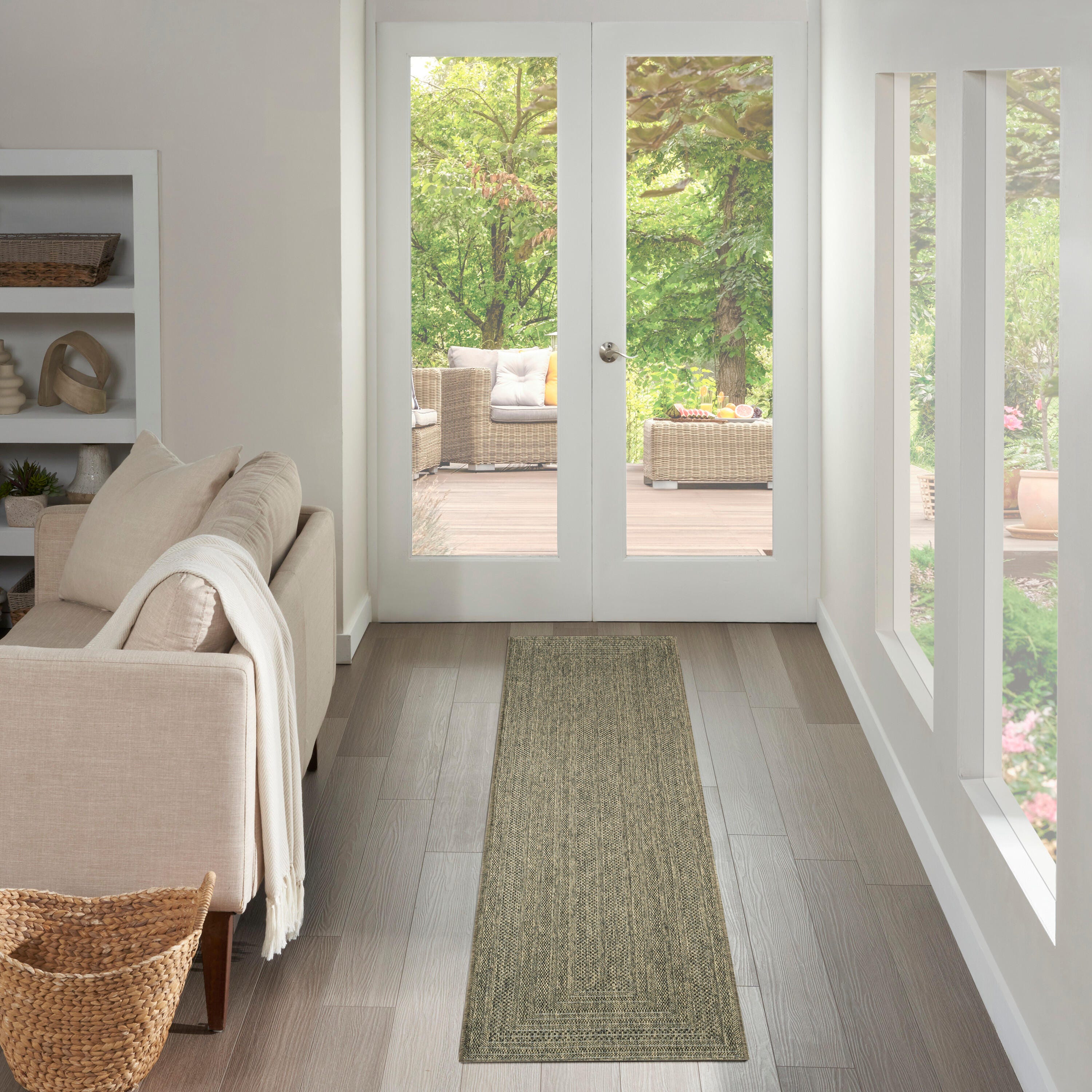 Nourison Home Tulum Geometric 2'2" x 10' Runner Rug, Olive, rollover