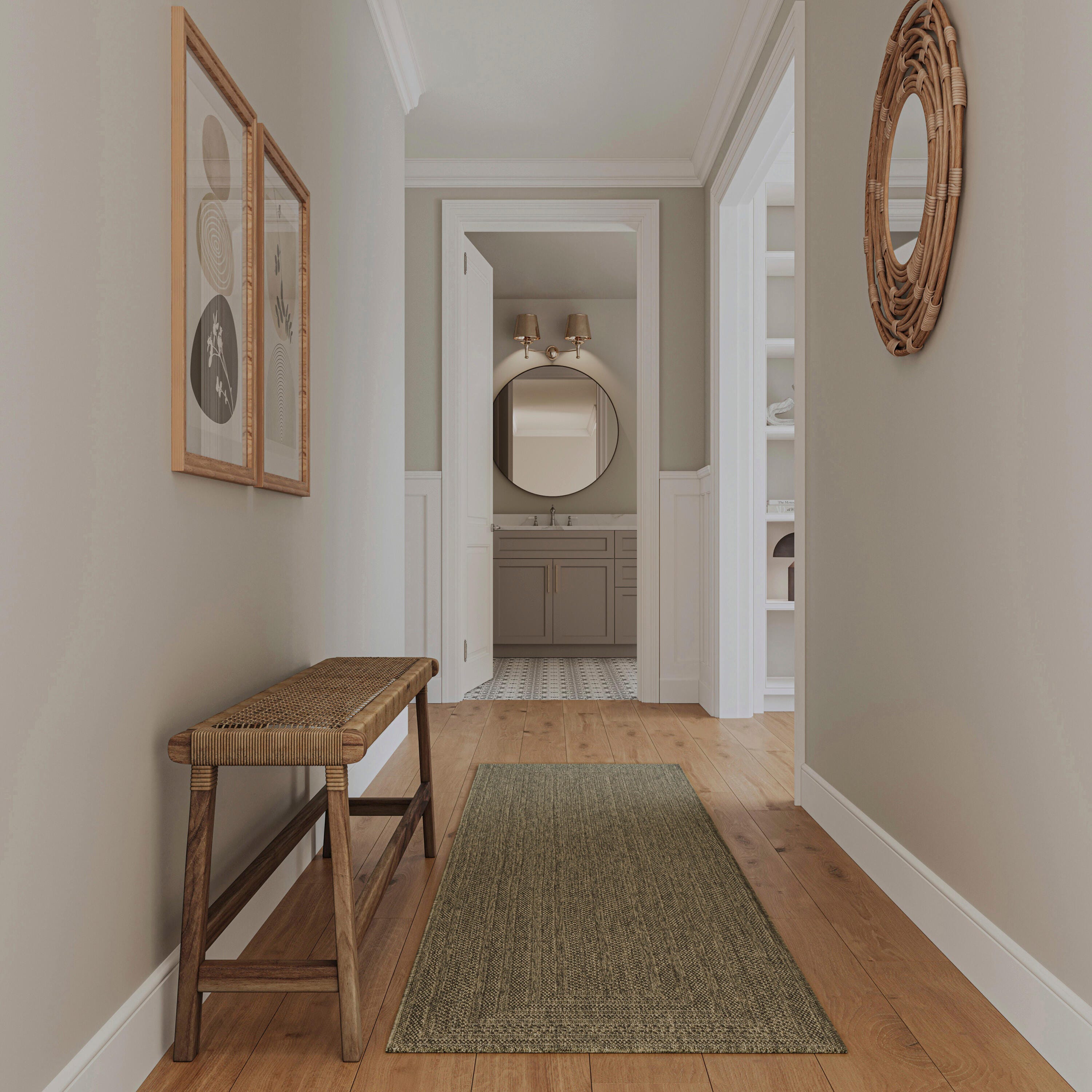 Nourison Home Tulum Geometric 2'2" x 8' Runner Rug, Olive, large