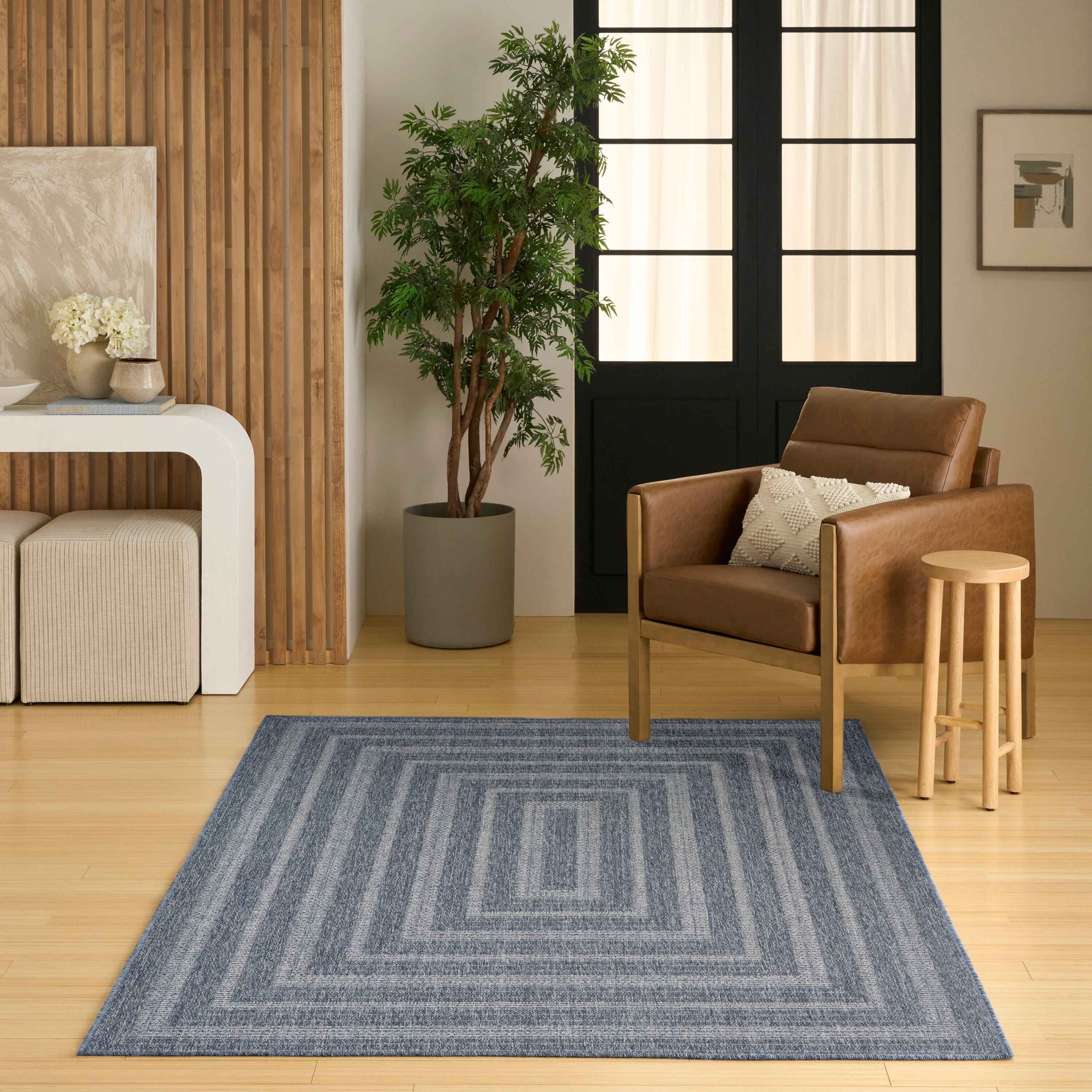 Nourison Home Tulum Geometric 5'3" x 7' Area Rug, Denim, large