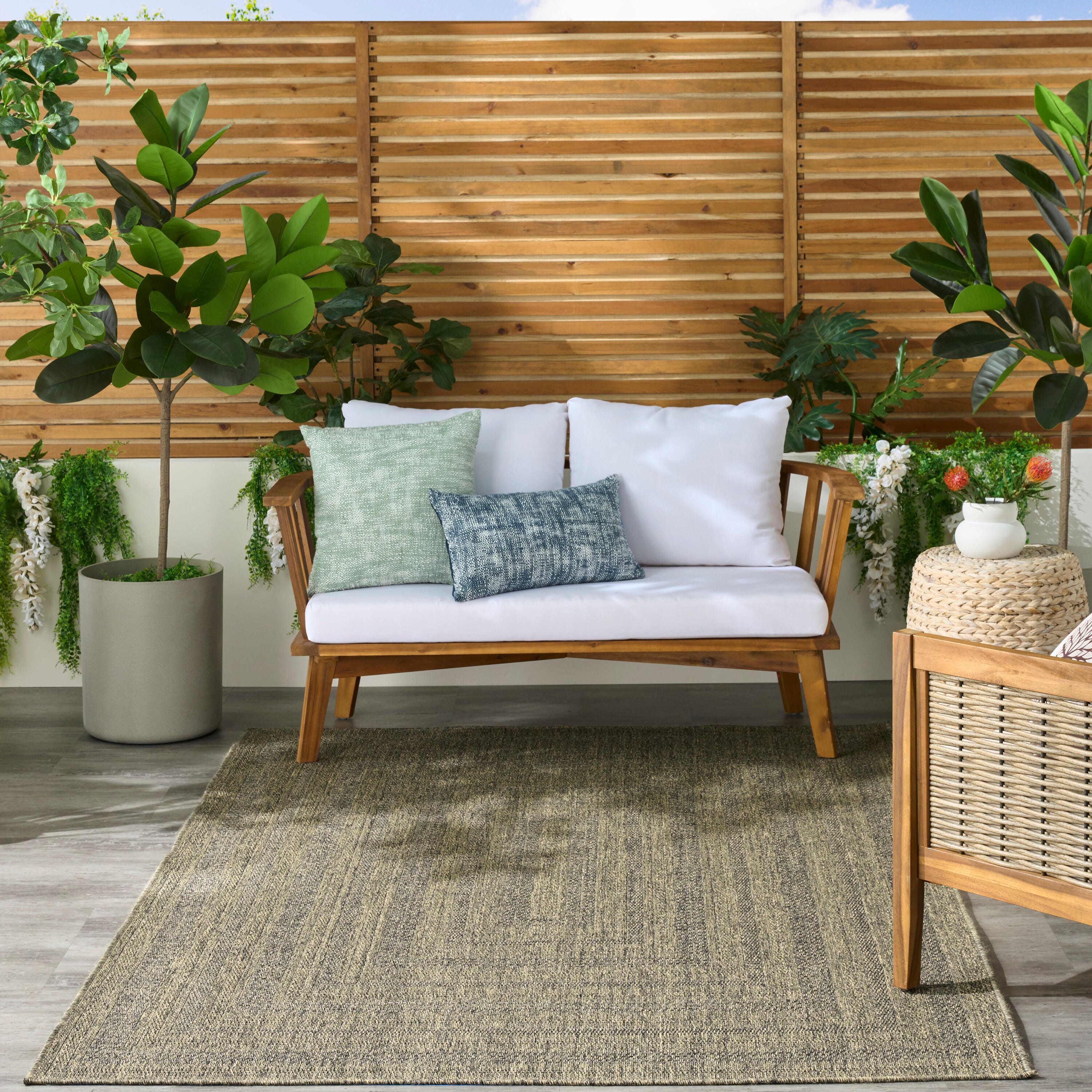 Nourison Home Tulum Geometric 5'3" x 7' Area Rug, Olive, large