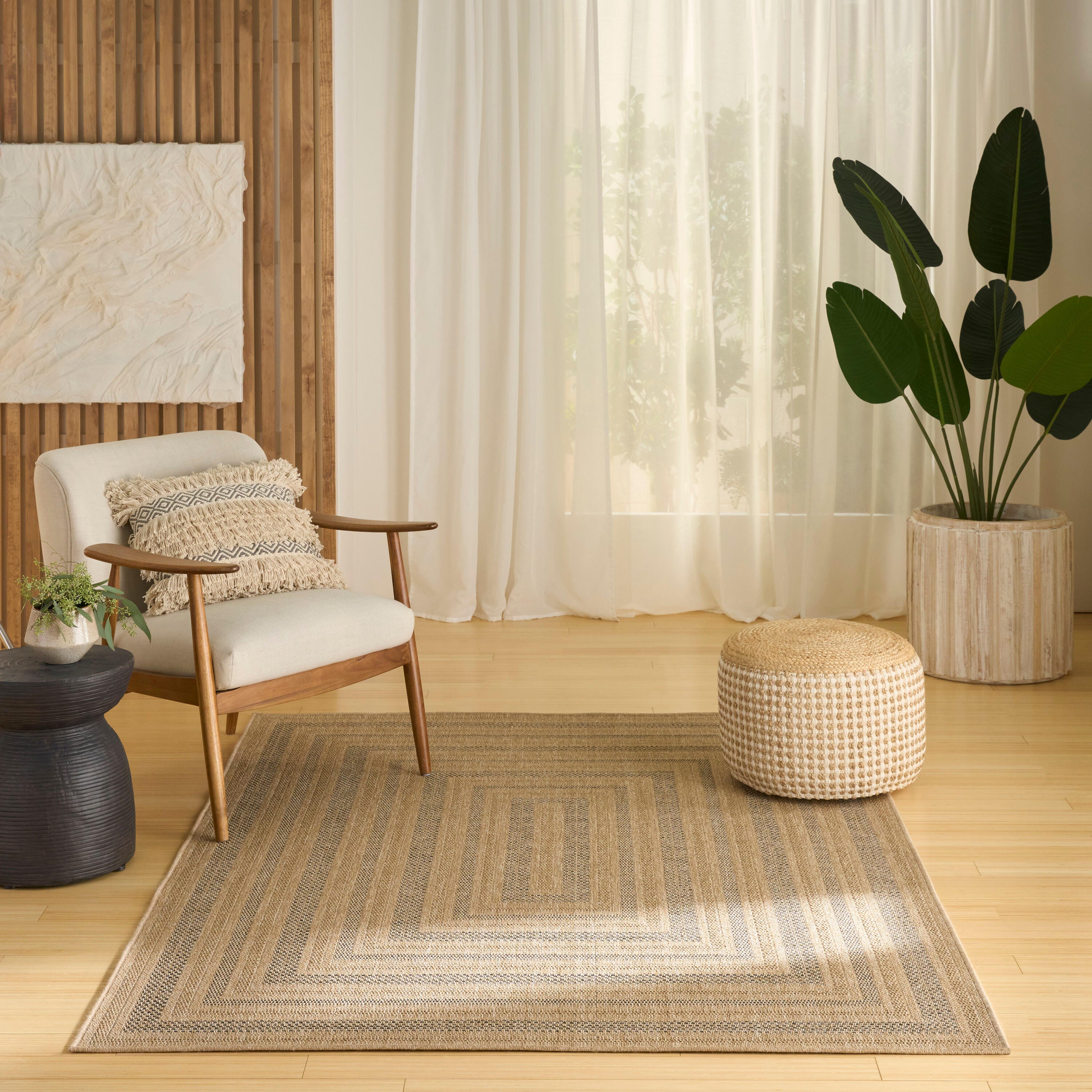 Nourison Home Tulum Geometric 5'3" x 7' Area Rug, Taupe/Gray, rollover