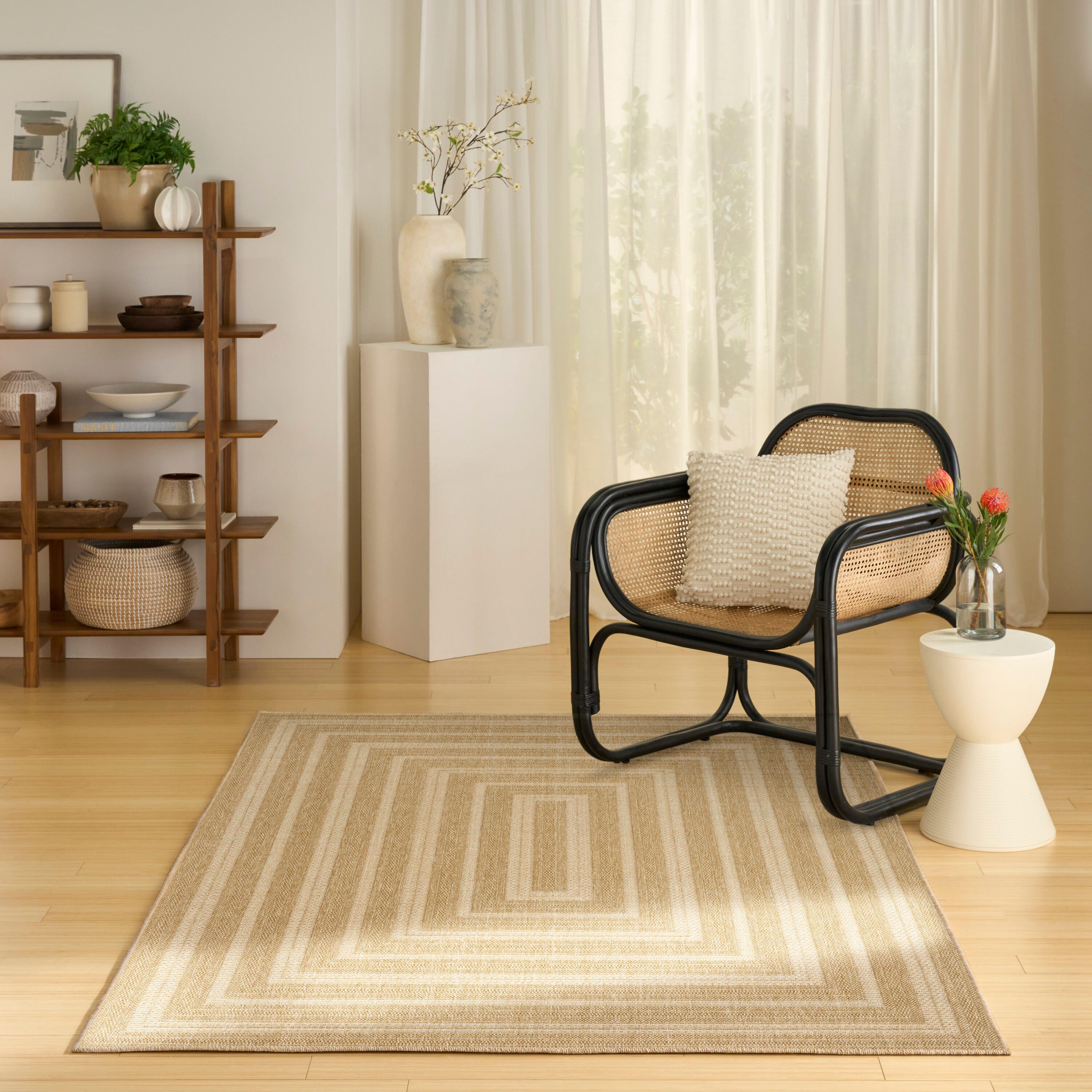 Nourison Home Tulum Geometric 5'3" x 7' Area Rug, Taupe/Ivory, rollover