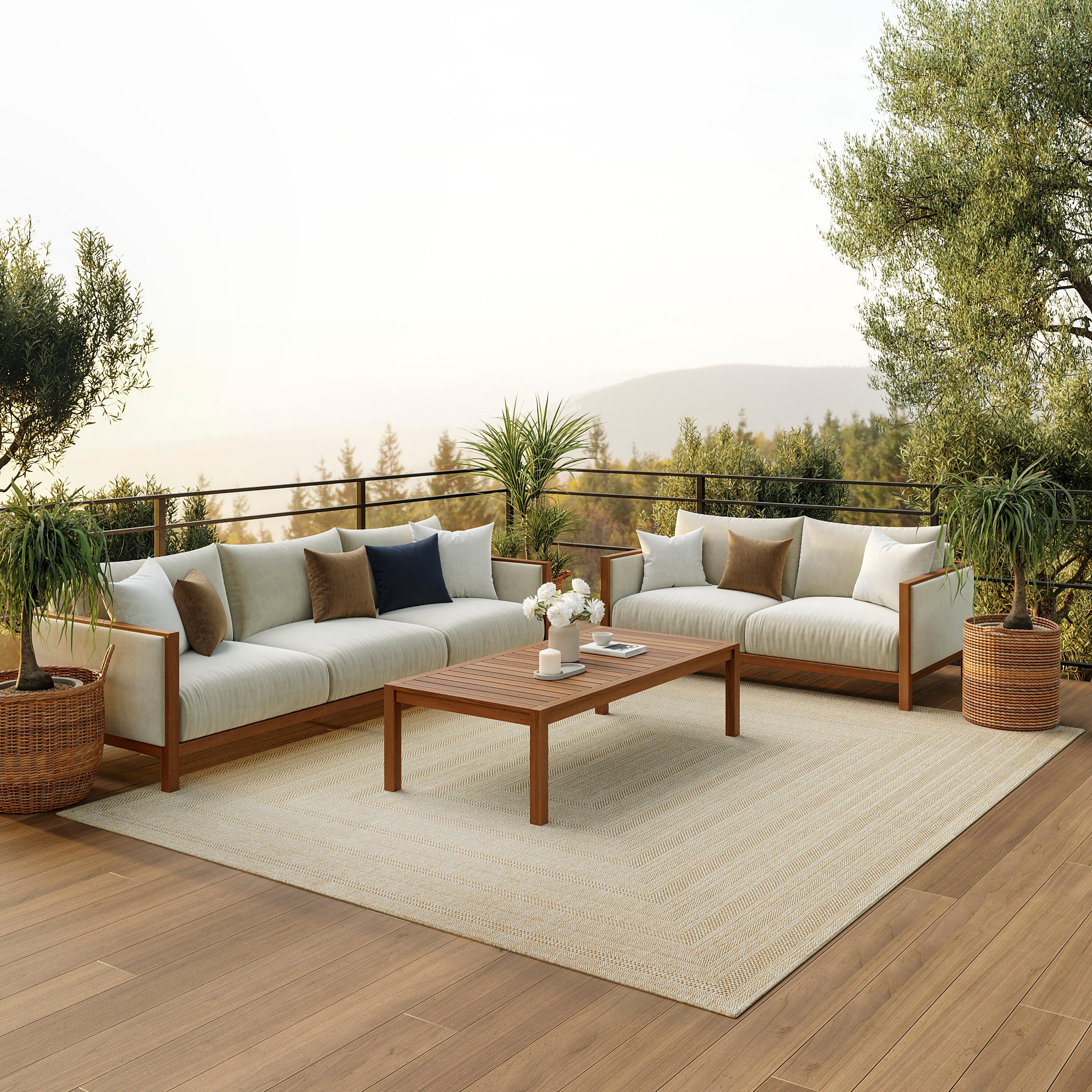 Nourison Home Tulum Geometric 6' x 9' Area Rug, Cream, rollover