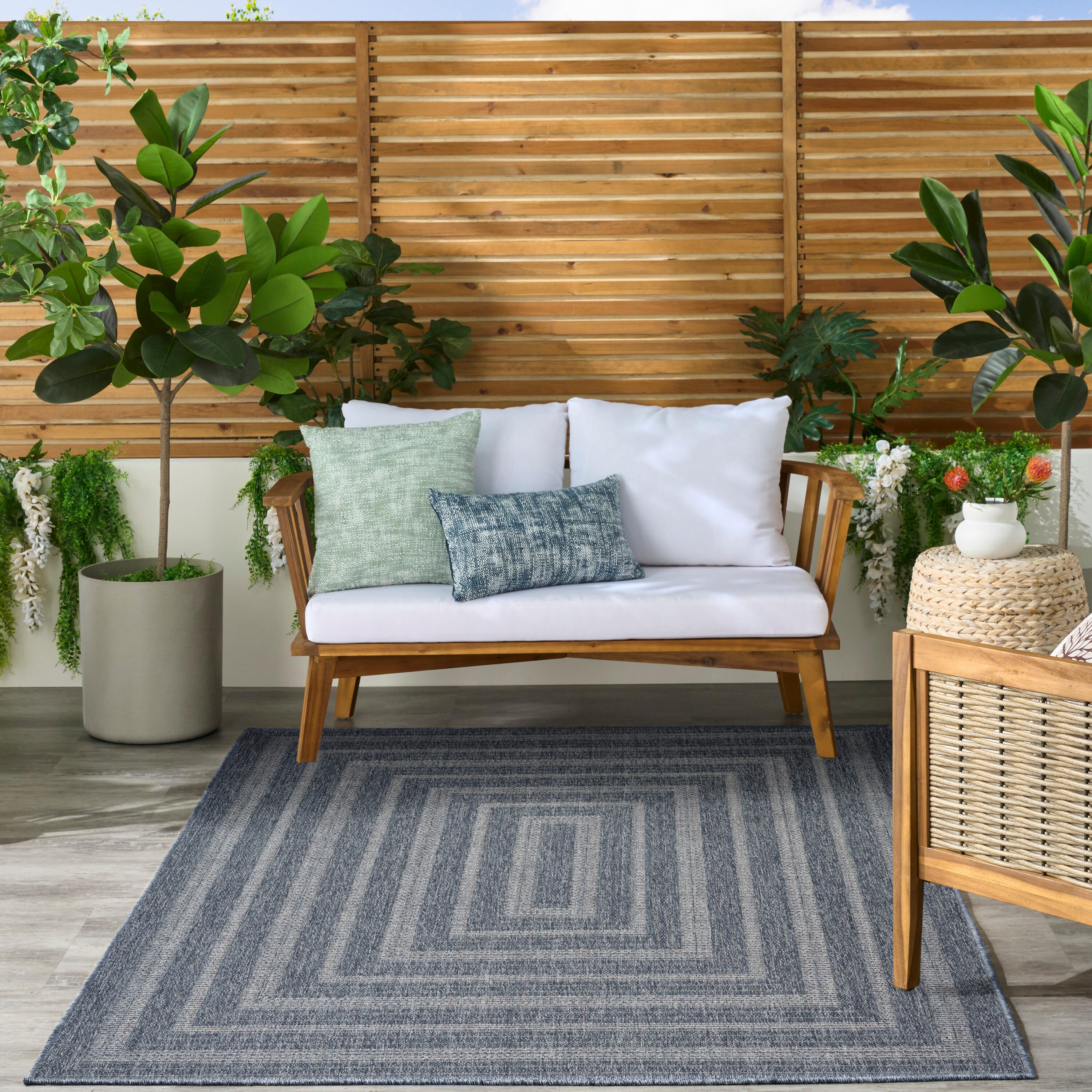 Nourison Home Tulum Geometric 6' x 9' Area Rug, Denim, rollover