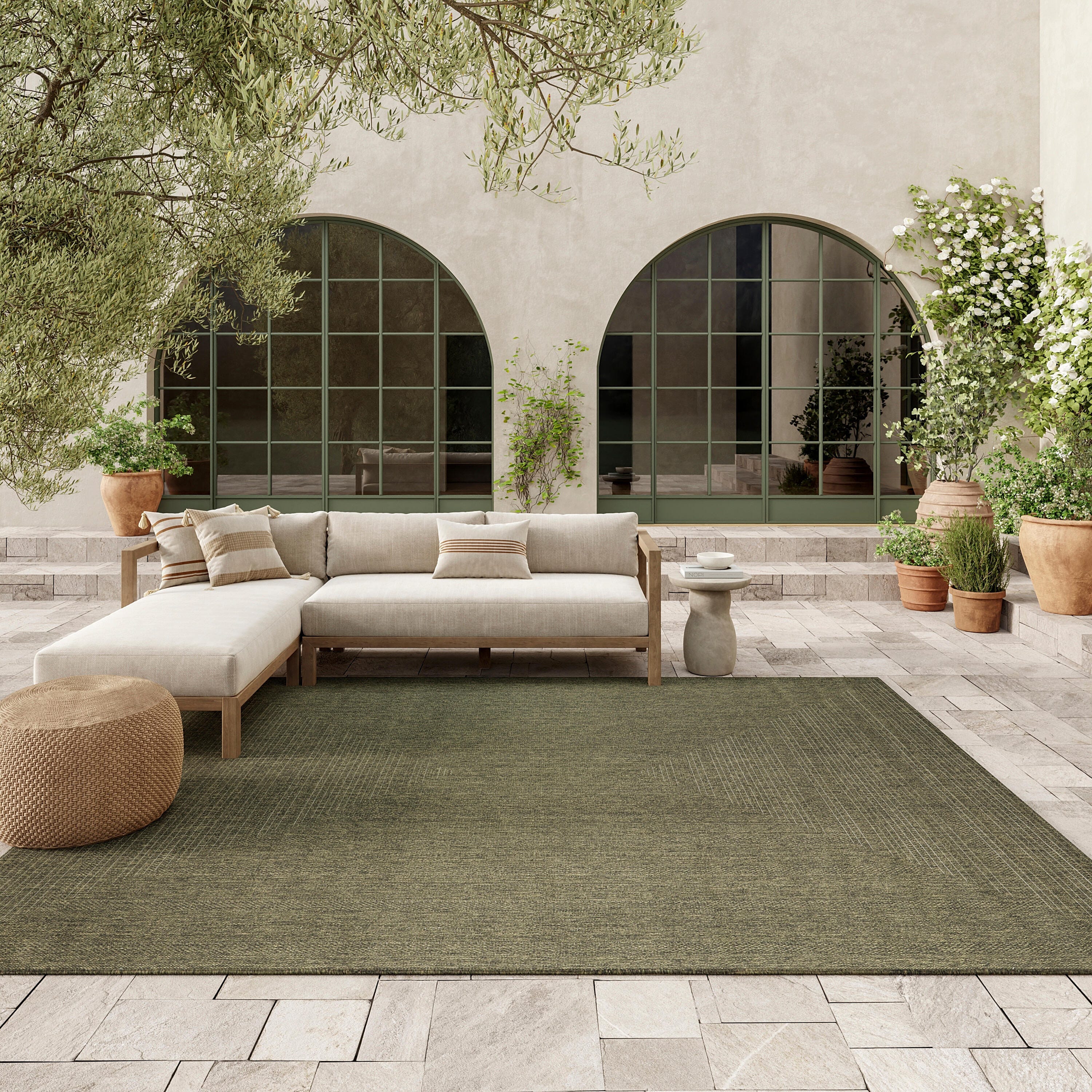 Nourison Home Tulum Geometric 6' x 9' Area Rug, Olive, rollover