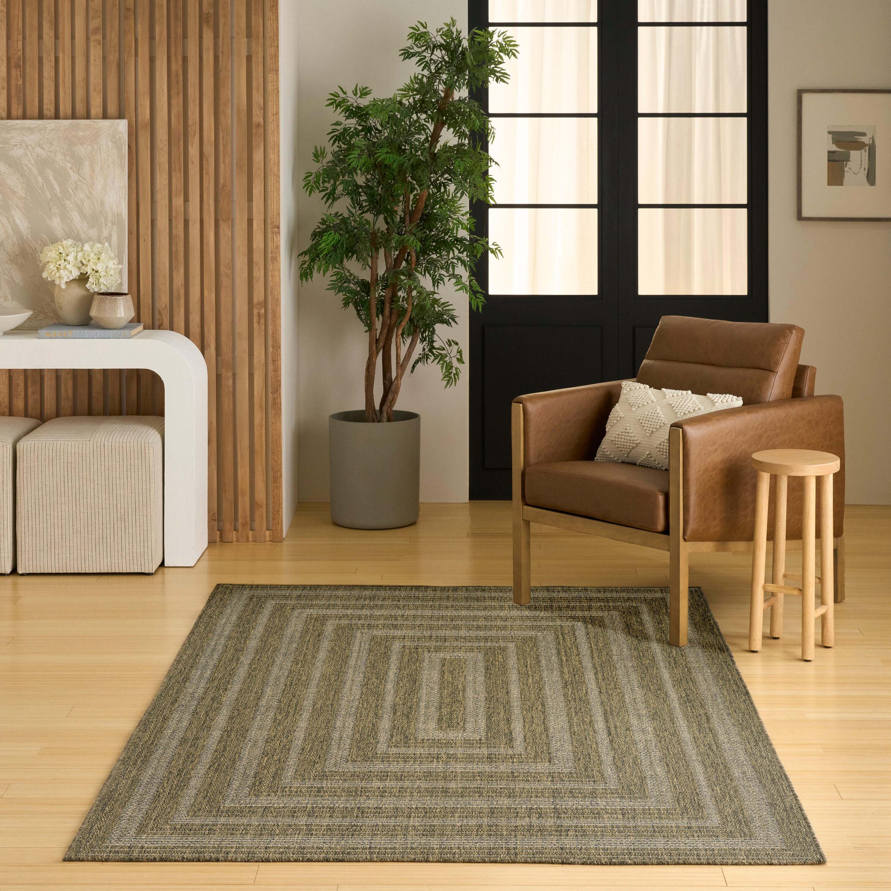 Nourison Home Tulum Geometric 6' x 9' Area Rug, Olive, large