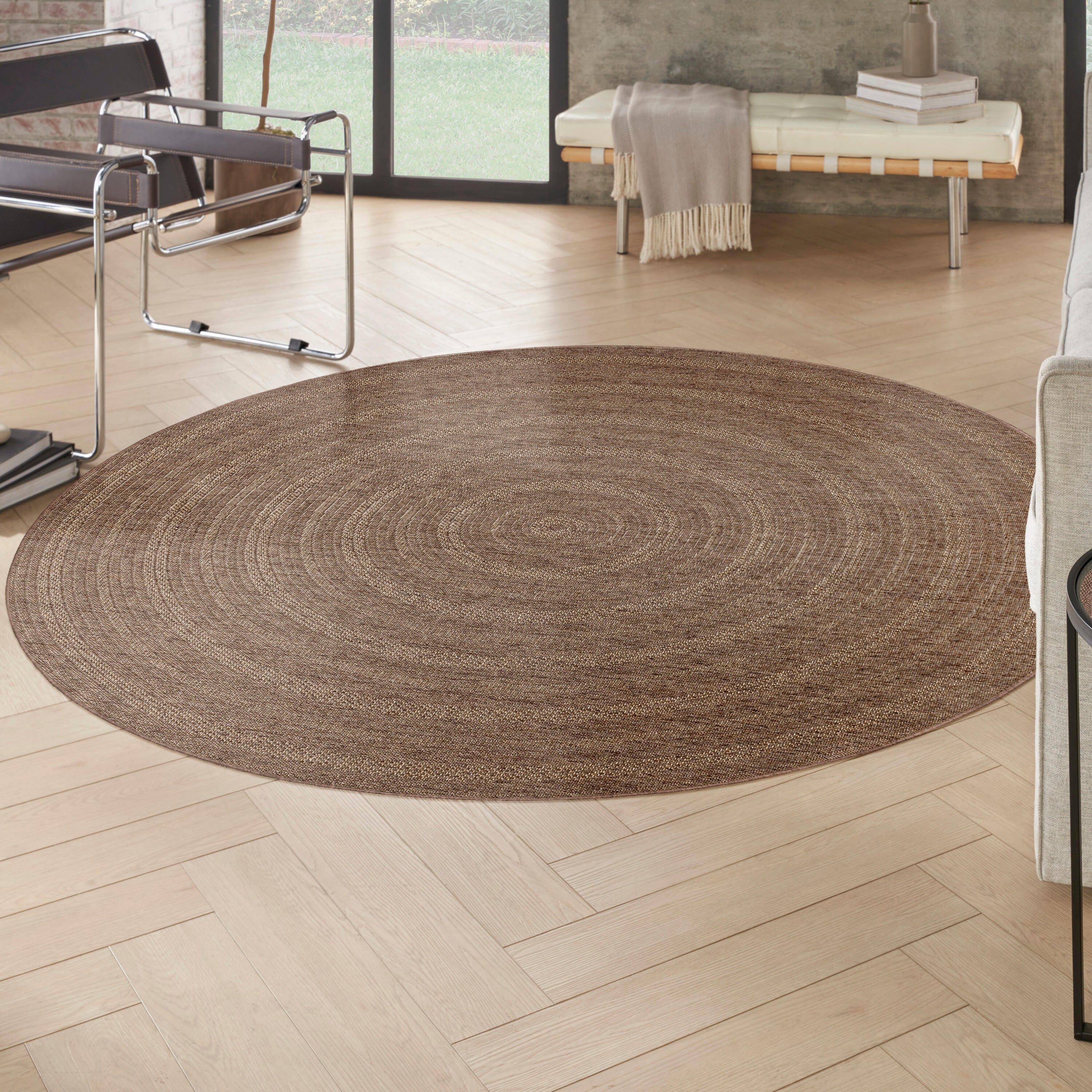 Nourison Home Tulum Geometric 8' Round Area Rug, Brown, rollover