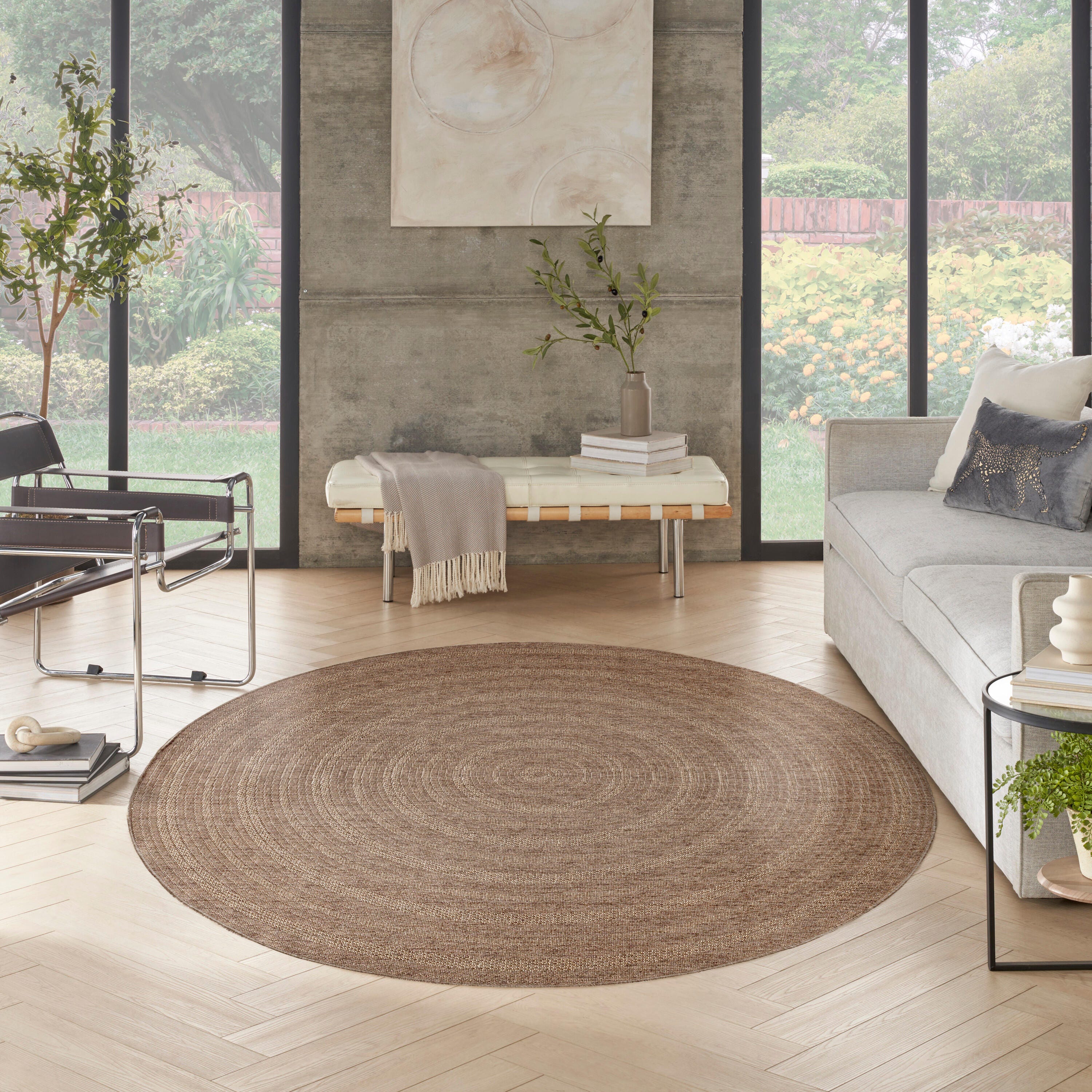 Nourison Home Tulum Geometric 8' Round Area Rug, Brown, large