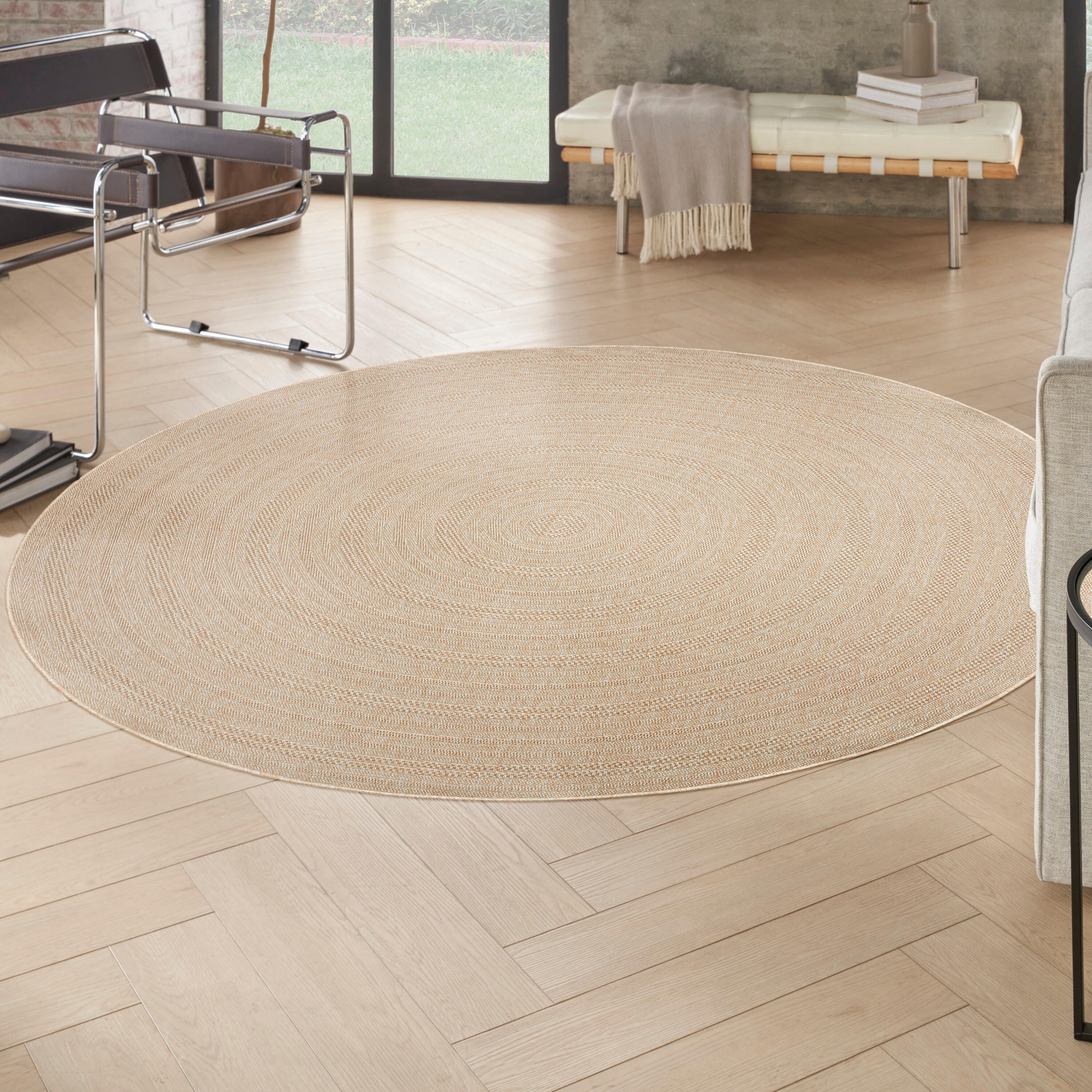 Nourison Home Tulum Geometric 8' Round Area Rug, Cream, rollover