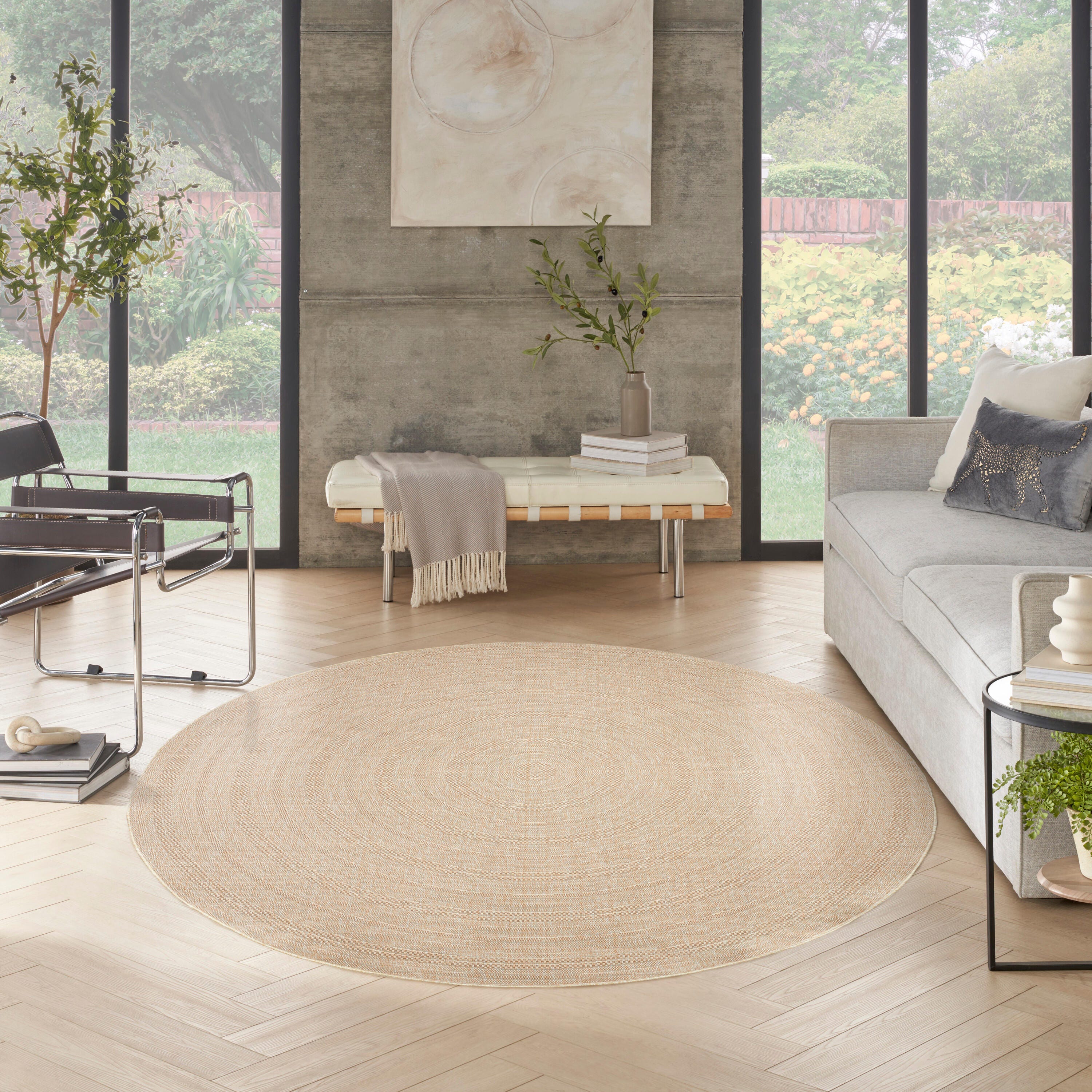Nourison Home Tulum Geometric 8' Round Area Rug, Cream, large