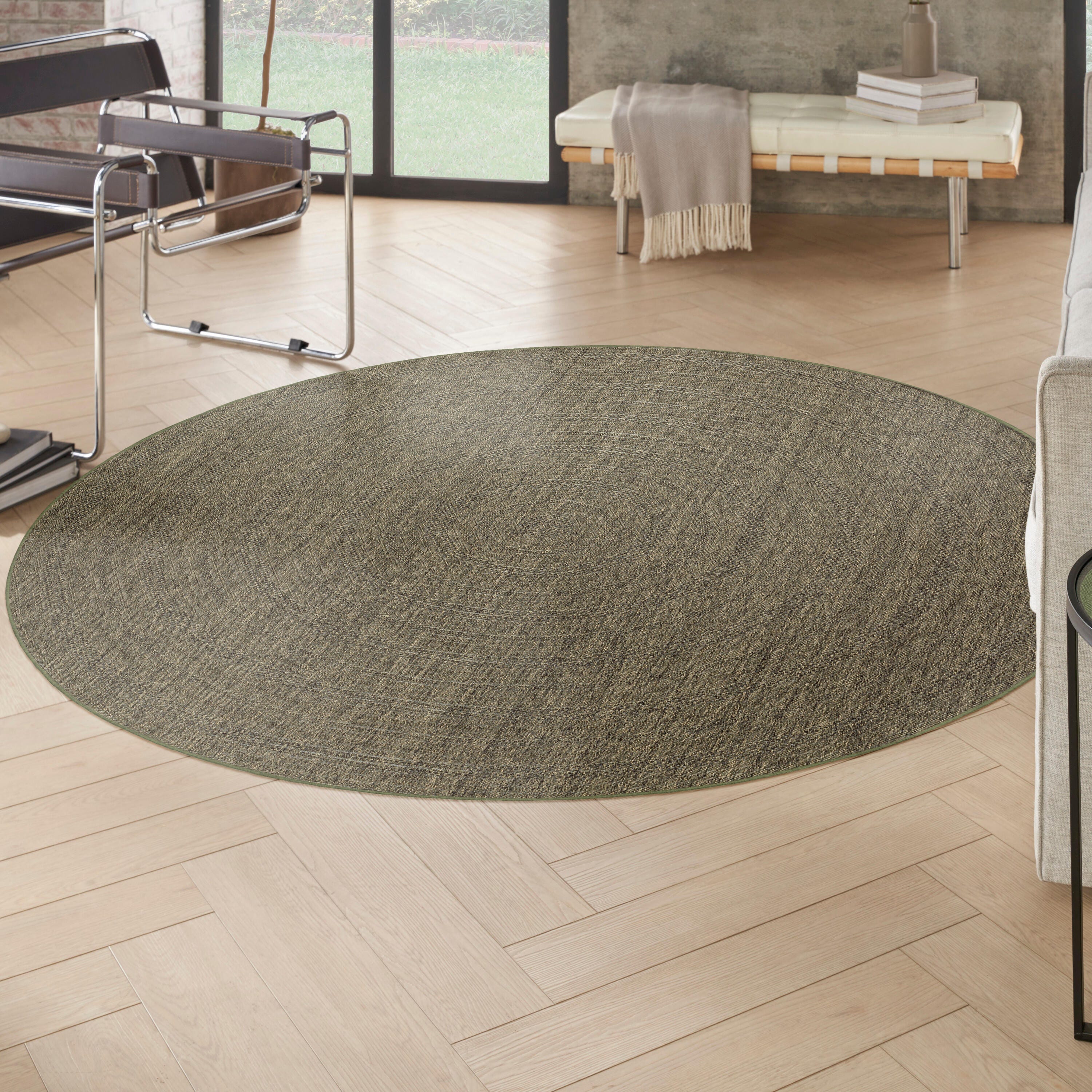 Nourison Home Tulum Geometric 8' Round Area Rug, Olive, rollover