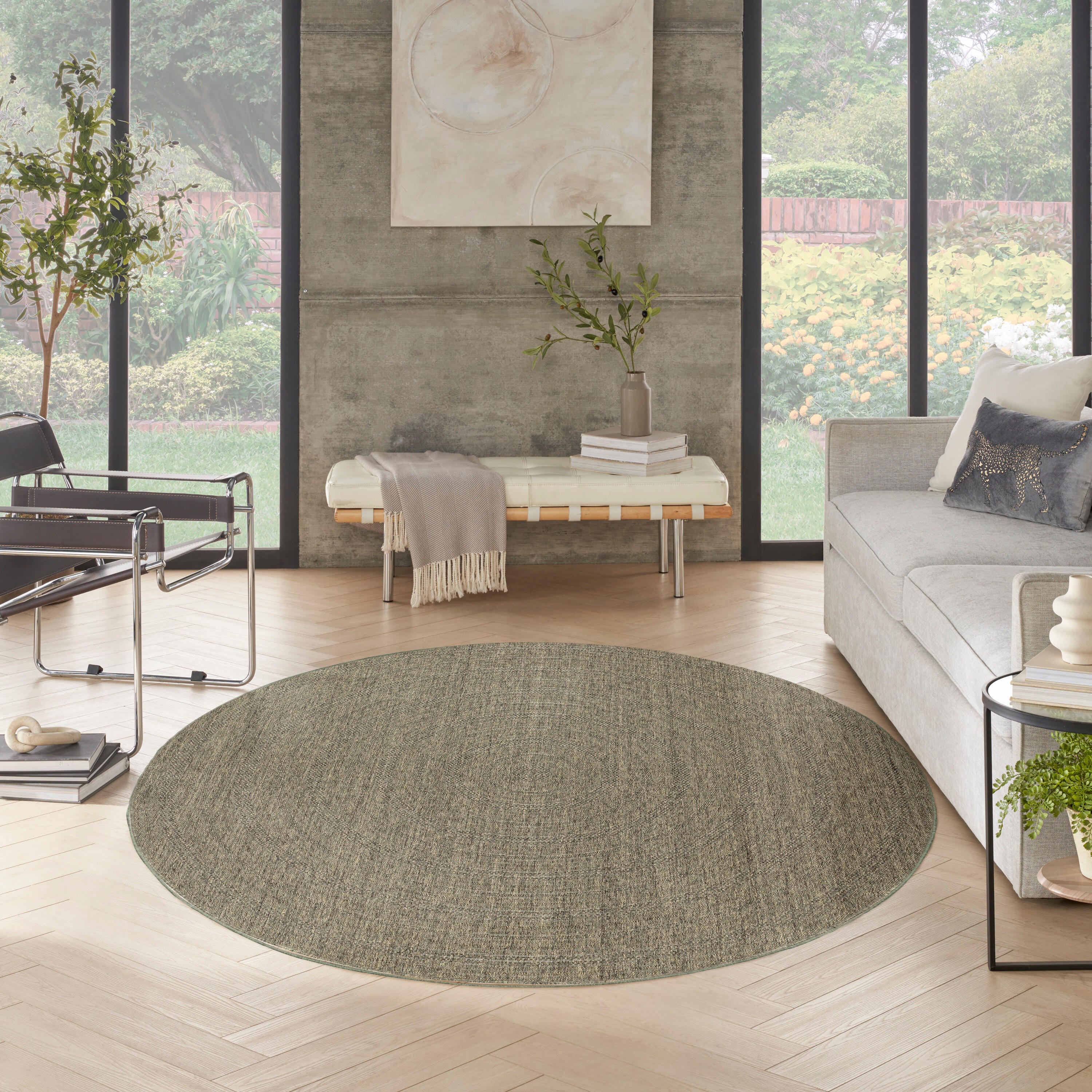 Nourison Home Tulum Geometric 8' Round Area Rug, Olive, large