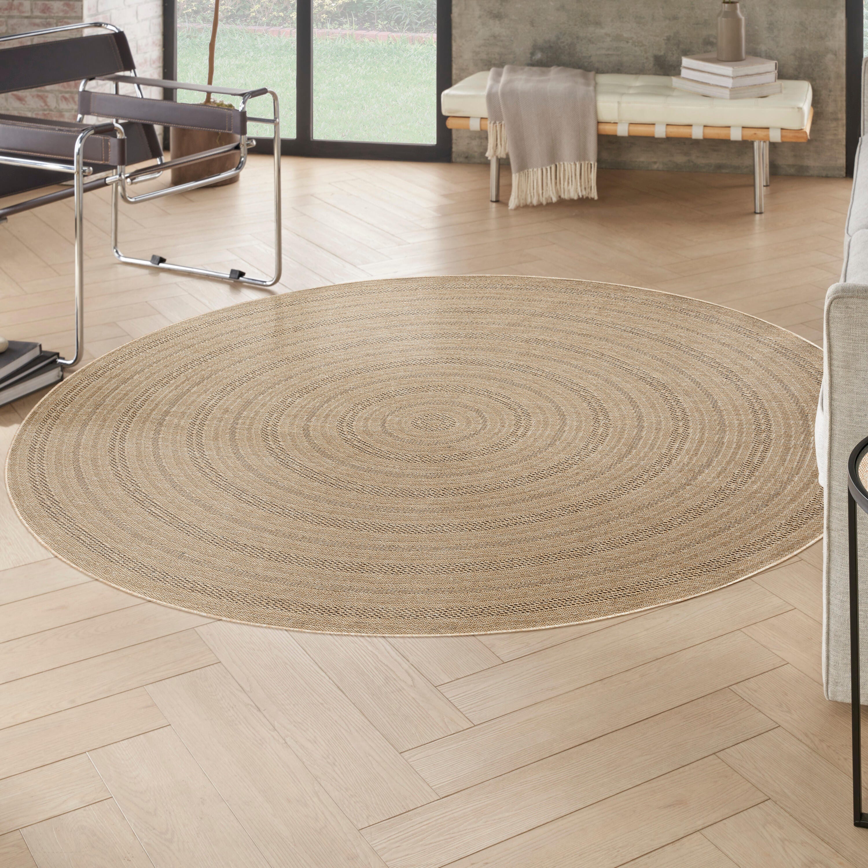 Nourison Home Tulum Geometric 8' Round Area Rug, Taupe/Gray, rollover