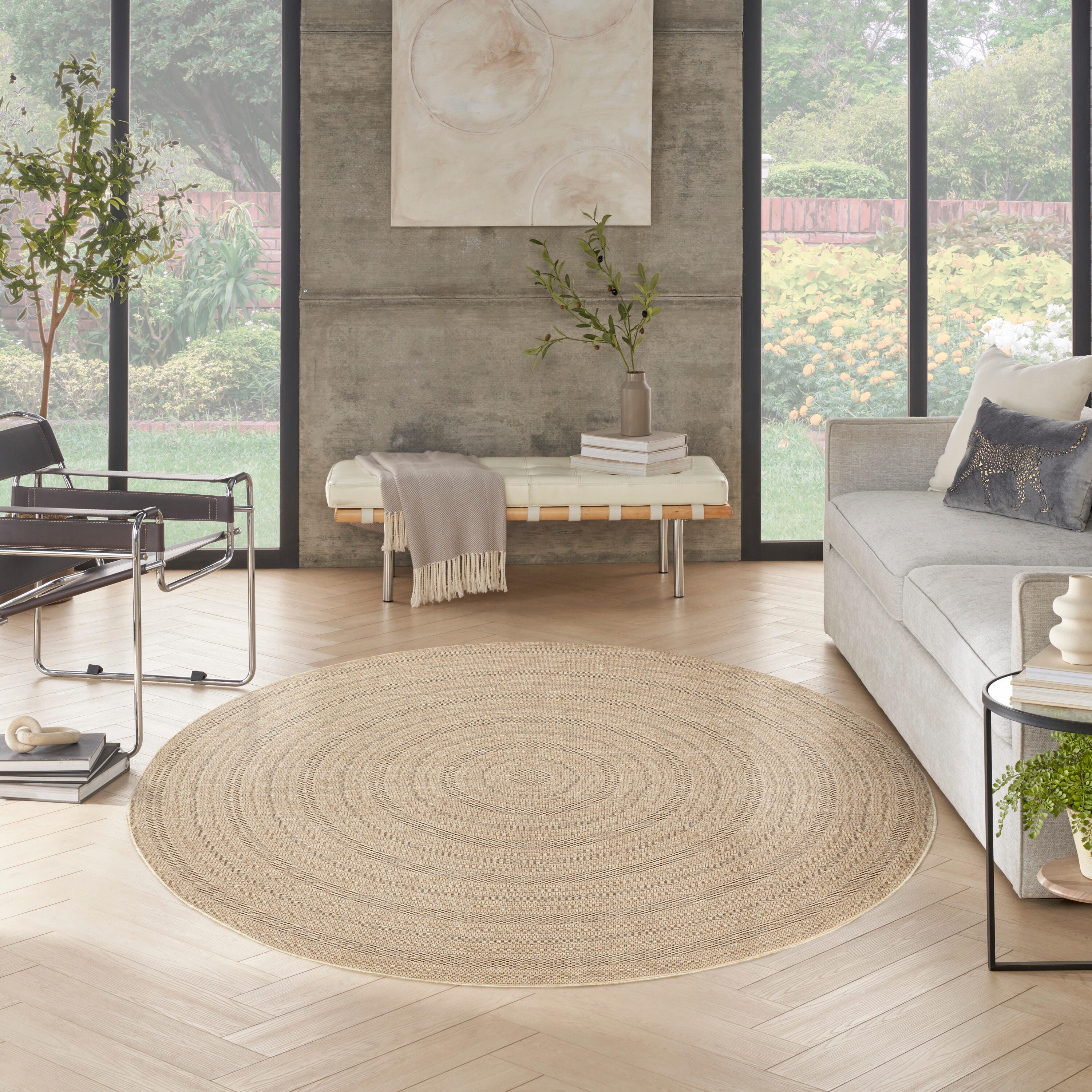 Nourison Home Tulum Geometric 8' Round Area Rug, Taupe/Gray, large