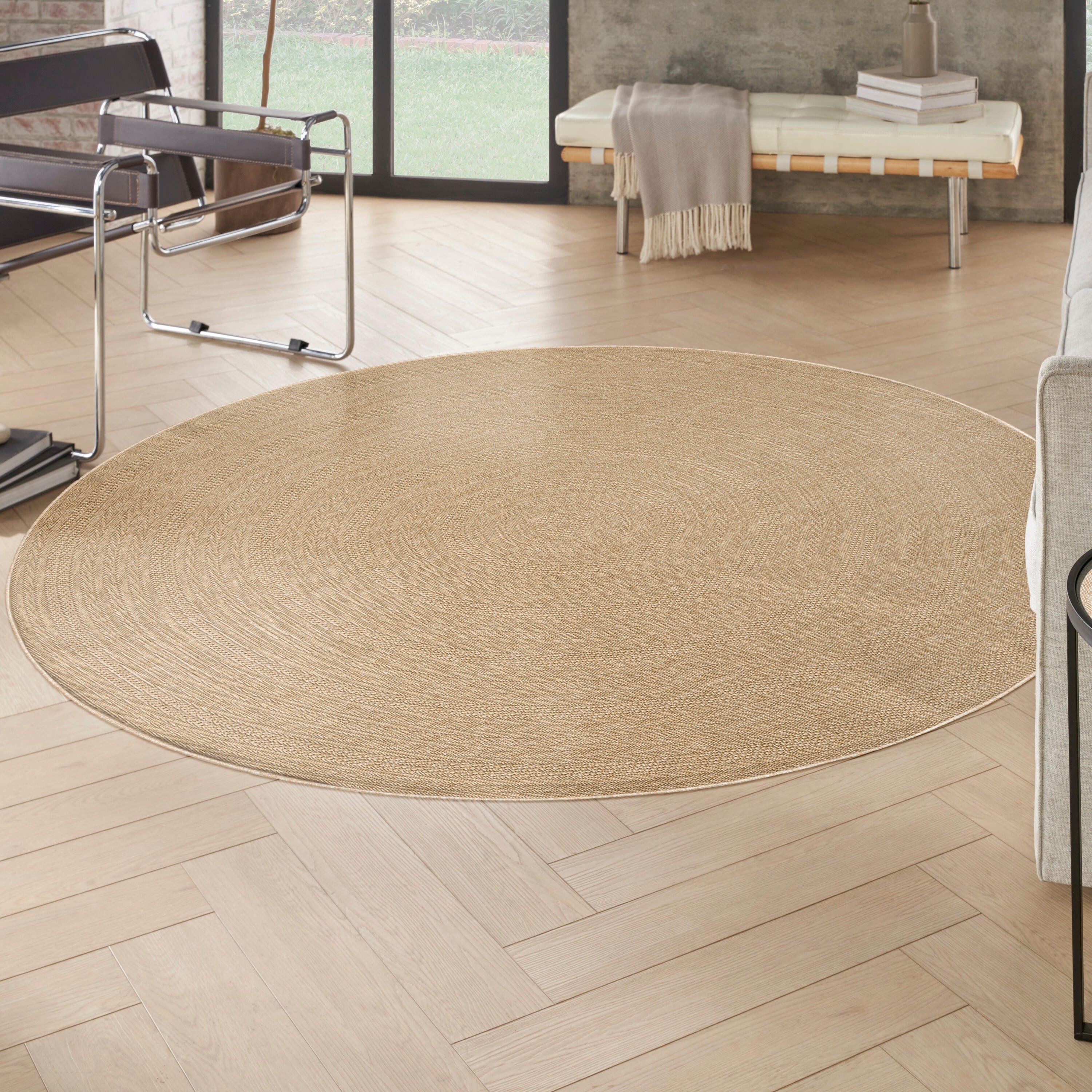 Nourison Home Tulum Geometric 8' Round Area Rug, Taupe/Ivory, rollover